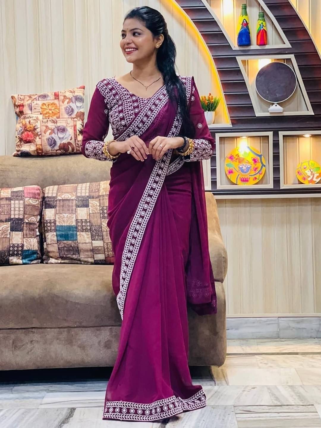     			Vastukala Georgette Embroidered Saree With Unstitched Blouse Piece ( Multicolor )