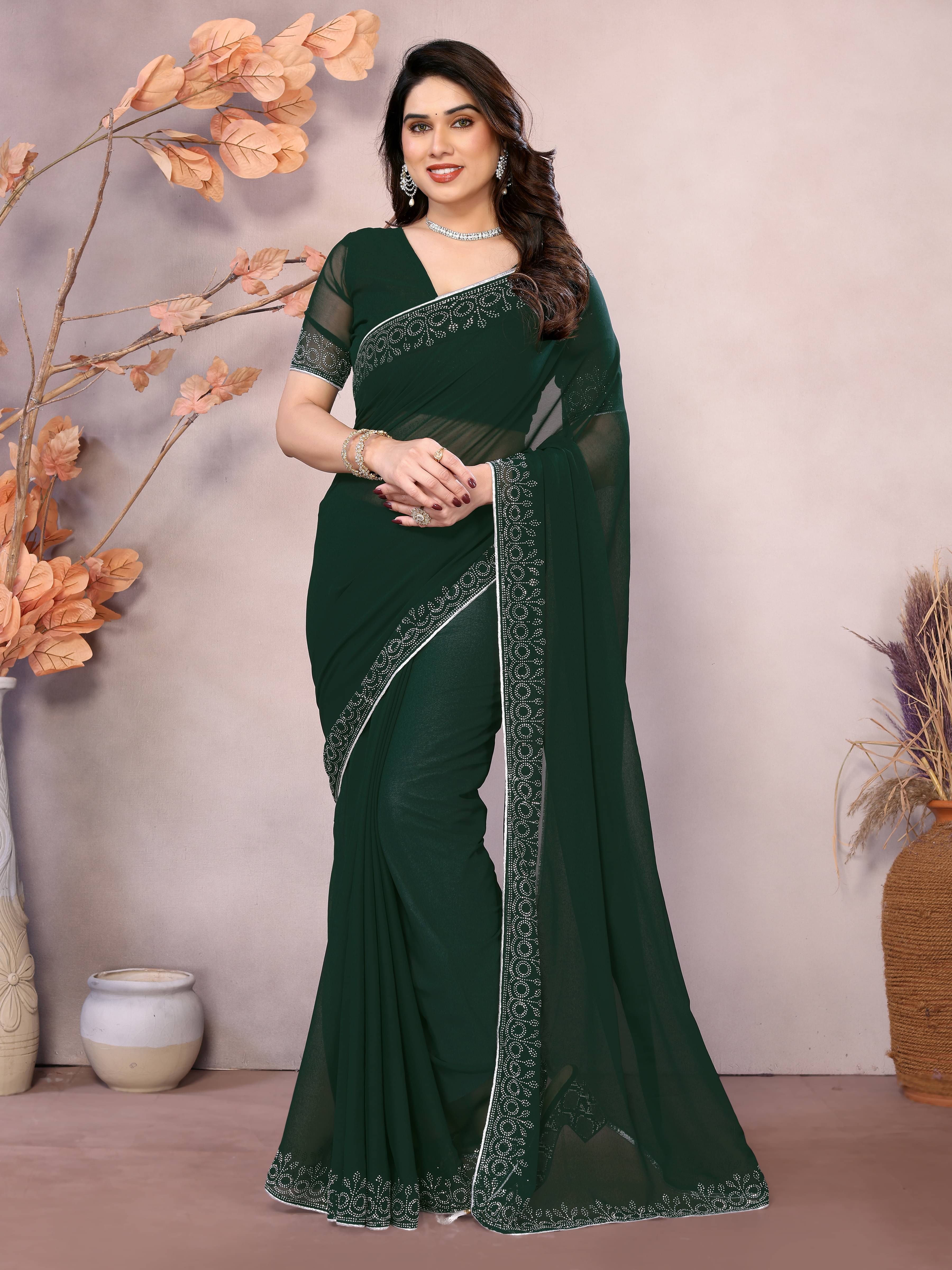     			Vastukala Georgette Solid Saree With Unstitched Blouse Piece ( Green )
