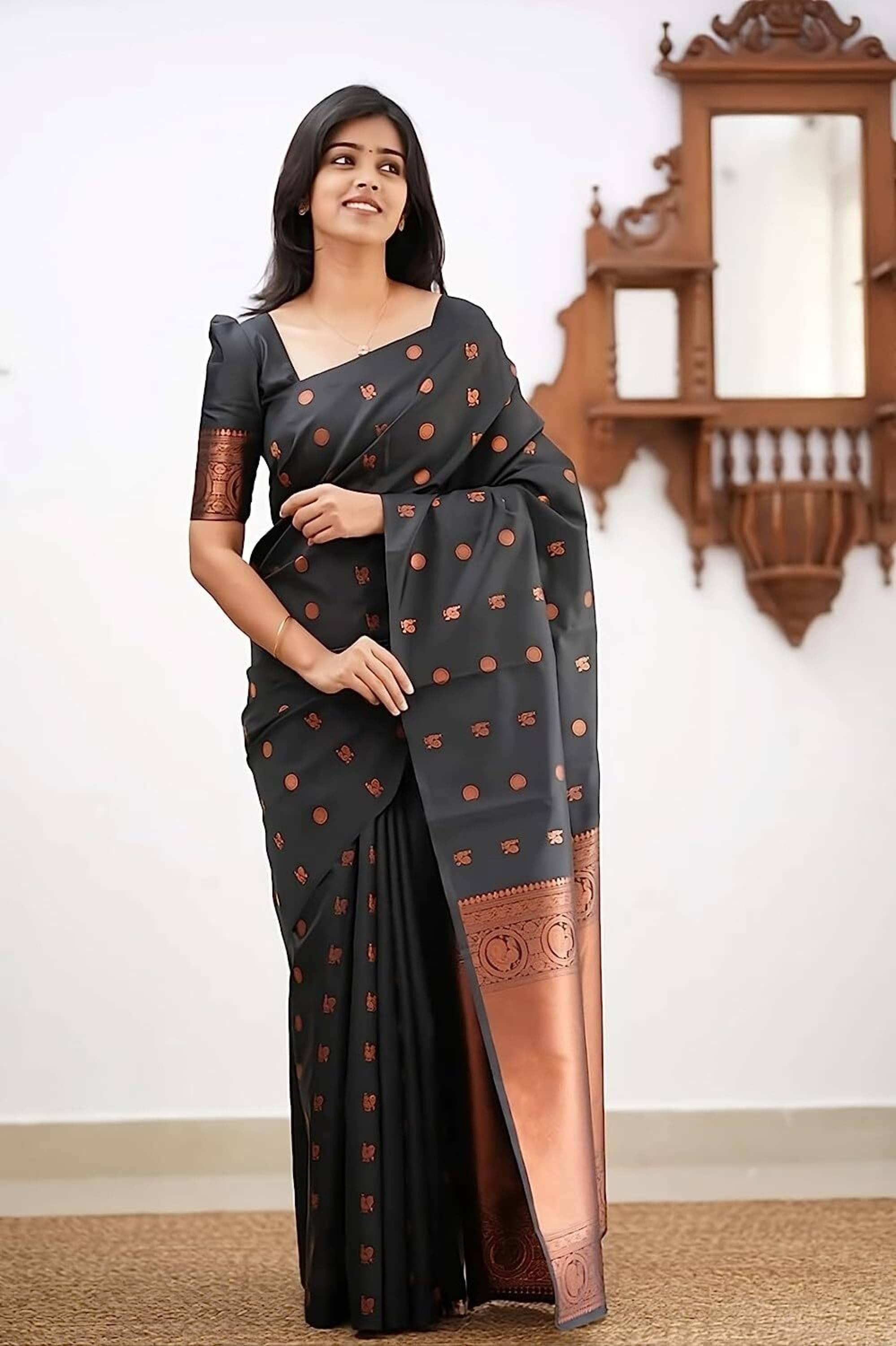     			Vastukala Georgette Woven Saree With Unstitched Blouse Piece ( Black )
