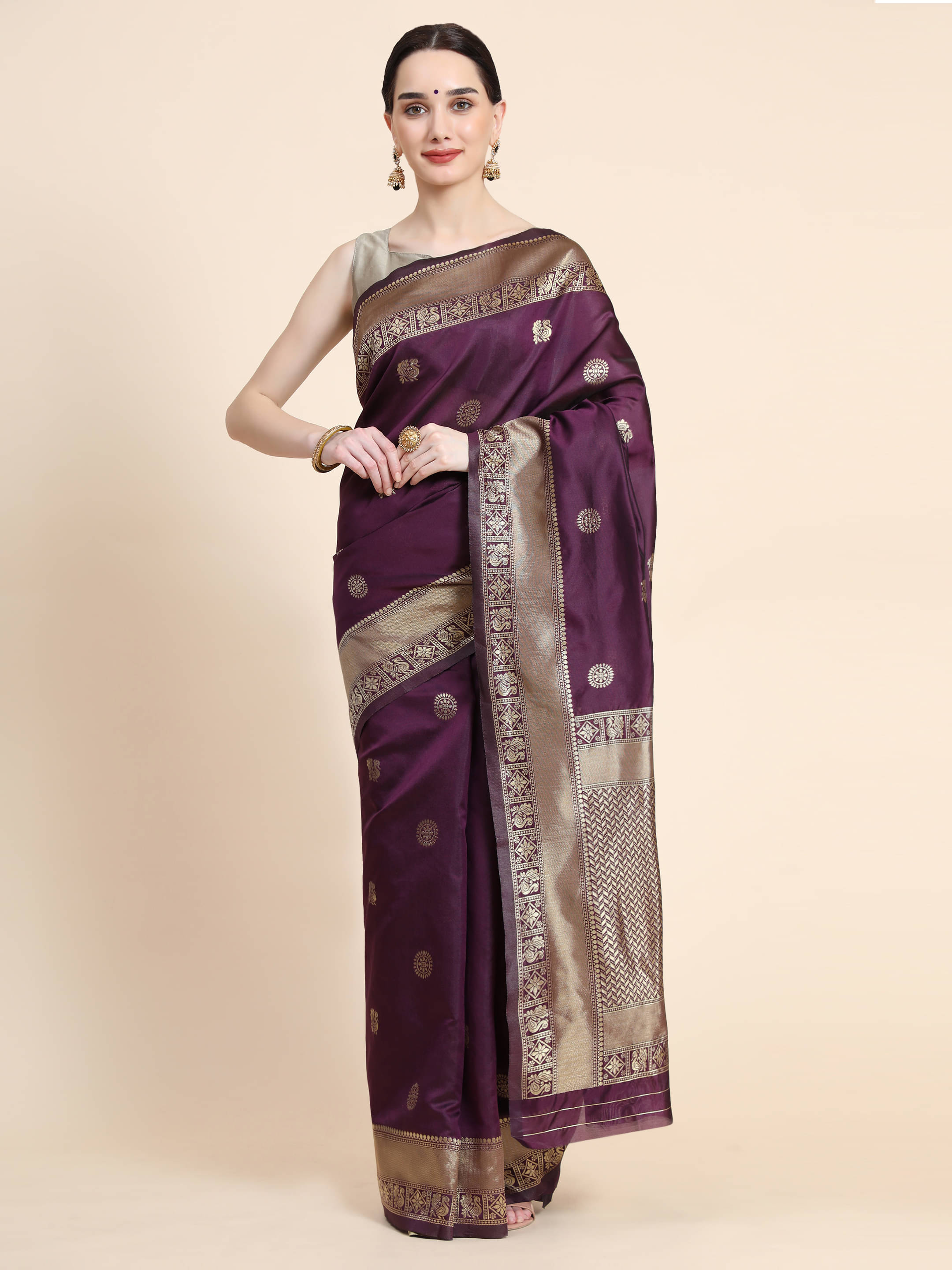    			Vastukala Georgette Woven Saree With Unstitched Blouse Piece ( Purple )