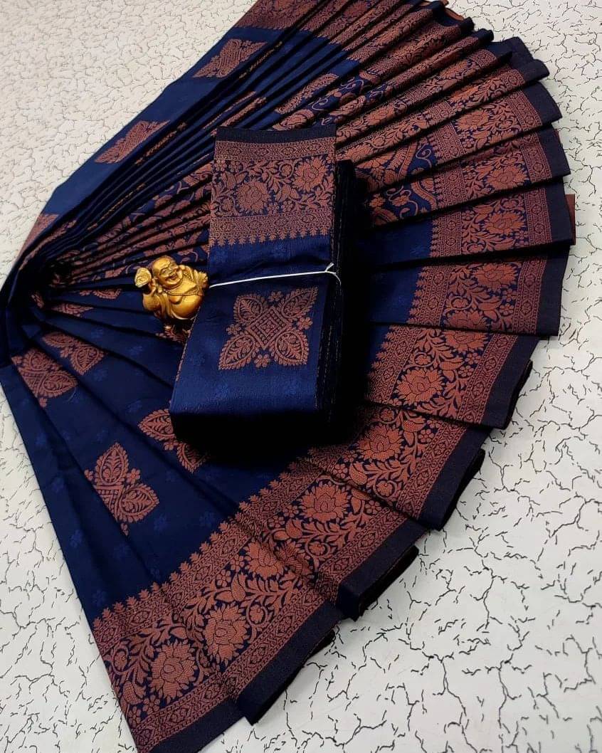 Vastukala Silk Woven Saree With Unstitched Blouse Piece ( Navy Blue ) Vastukala Silk Woven Saree With Unstitched Blouse Piece ( Navy Blue )