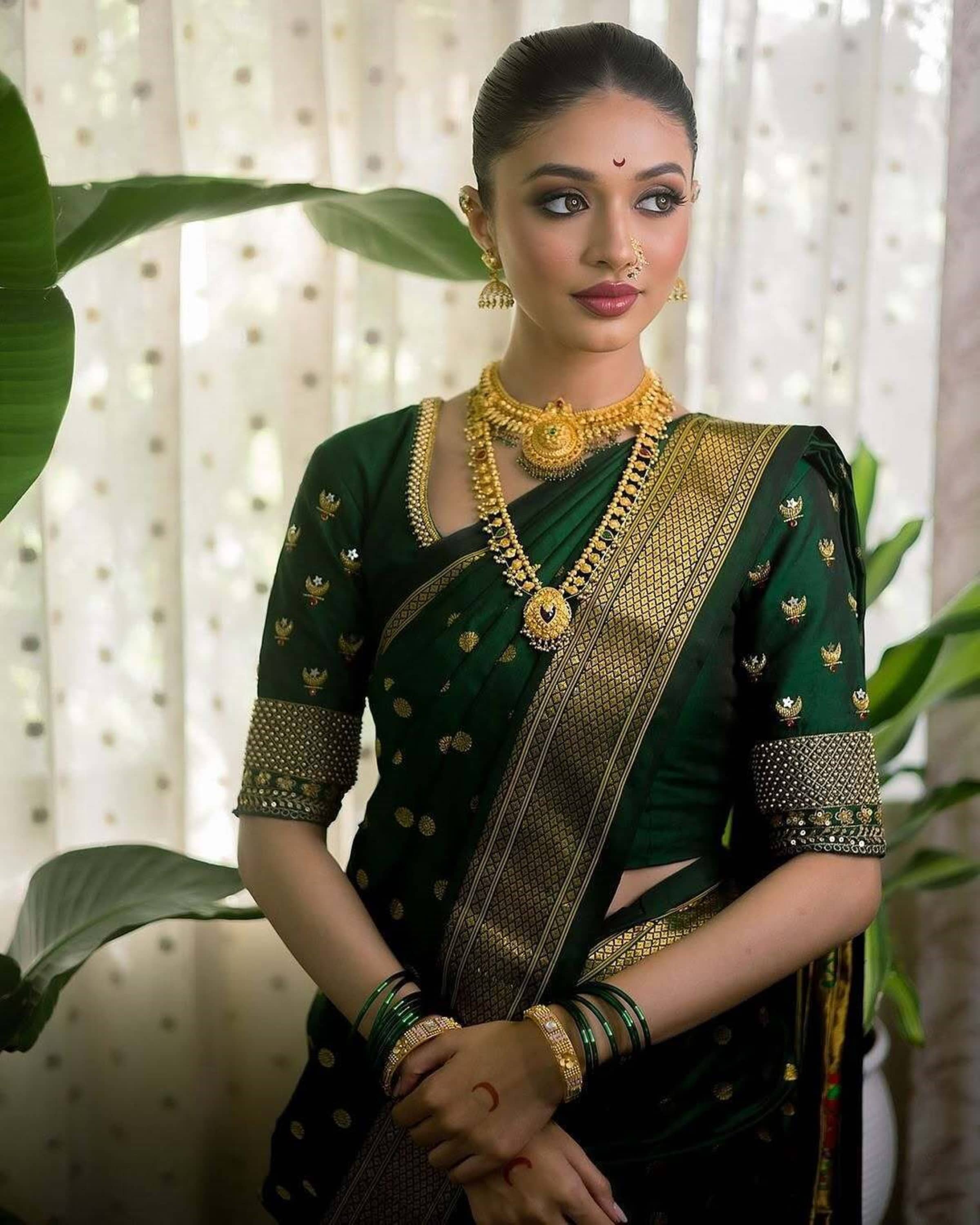 Vastukala Silk Woven Saree With Unstitched Blouse Piece ( Green ) - Sarees | Buy online on ZillyBuy