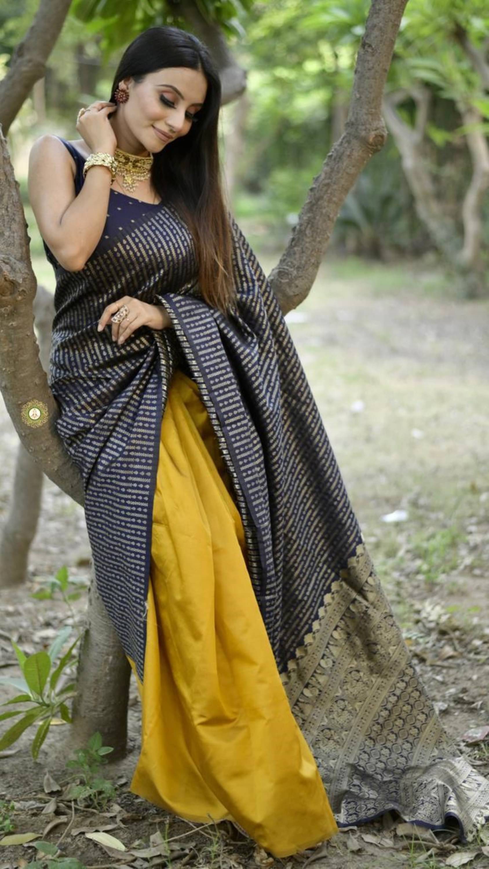 Vastukala Silk Woven Saree With Unstitched Blouse Piece ( Navy Blue ) Vastukala Silk Woven Saree With Unstitched Blouse Piece ( Navy Blue )