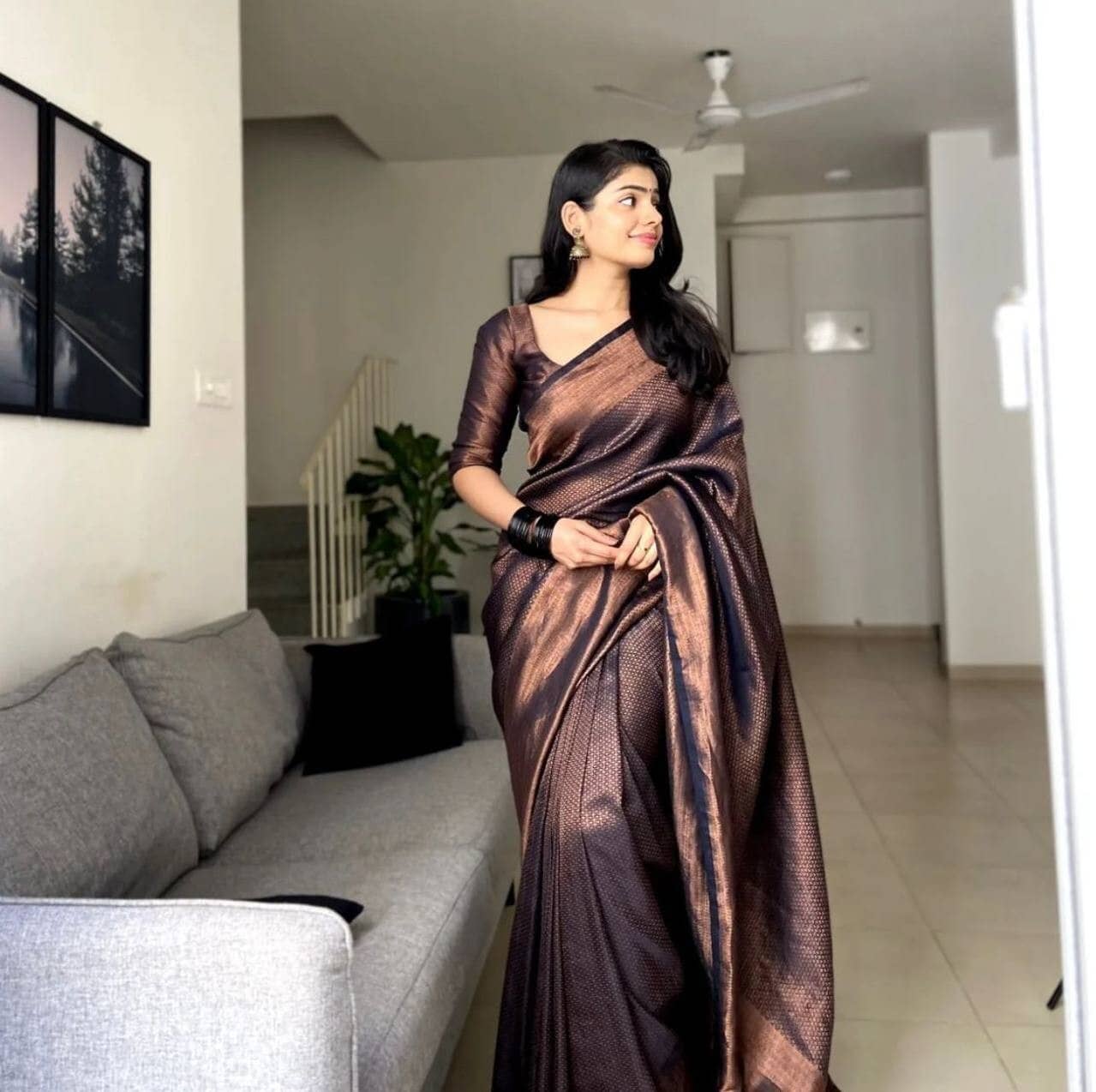 Vastukala Silk Woven Saree With Unstitched Blouse Piece ( Black ) - Sarees | Buy online on ZillyBuy