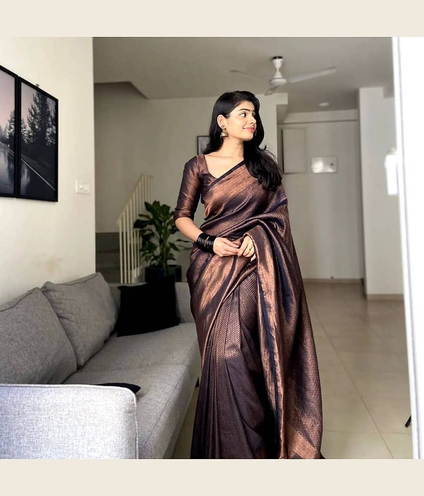 Vastukala Silk Woven Saree With Unstitched Blouse Piece ( Black ) - Sarees | Buy online on ZillyBuy