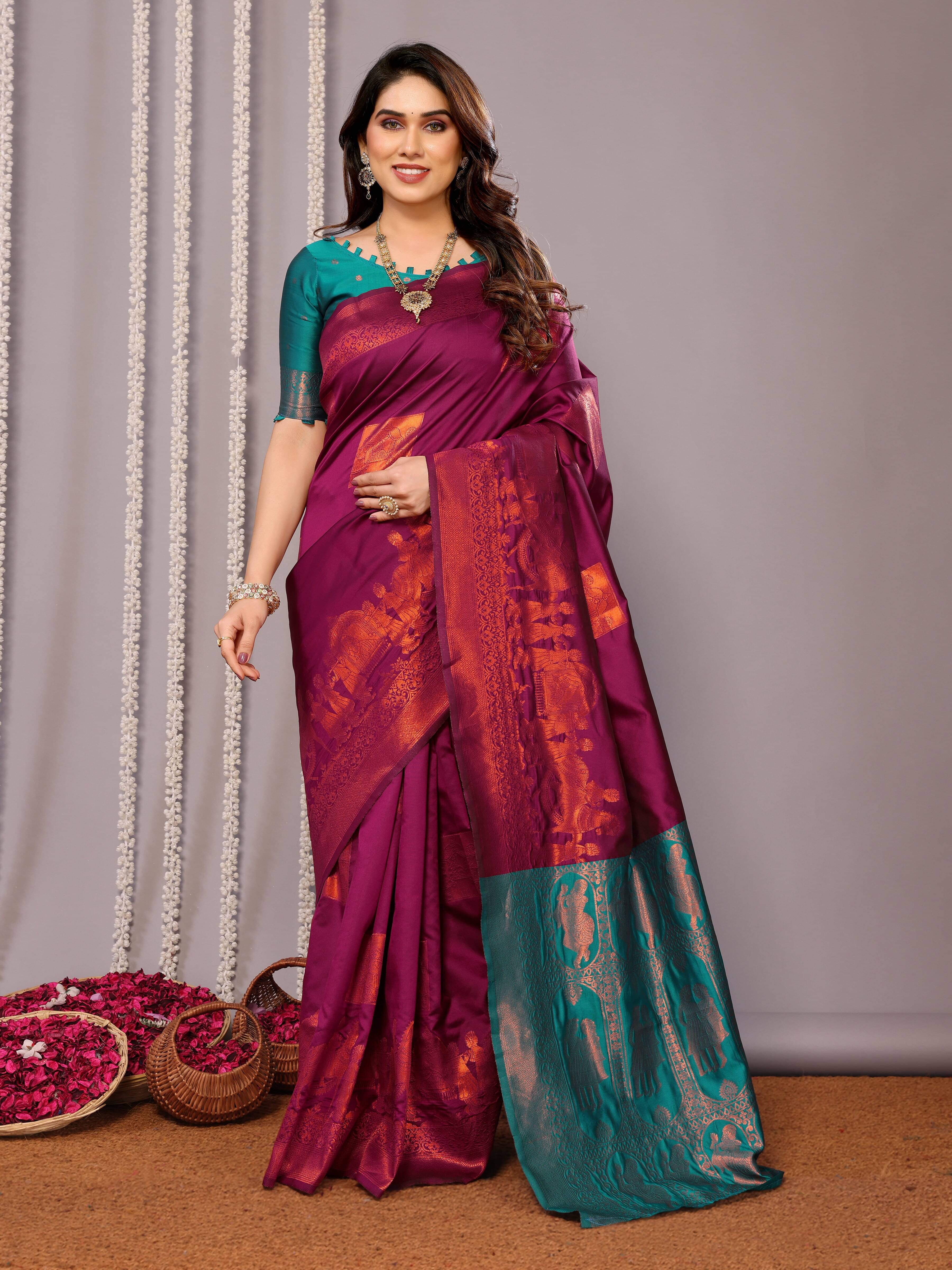 Vastukala Silk Woven Saree With Unstitched Blouse Piece ( Purple ) Vastukala Silk Woven Saree With Unstitched Blouse Piece ( Purple )