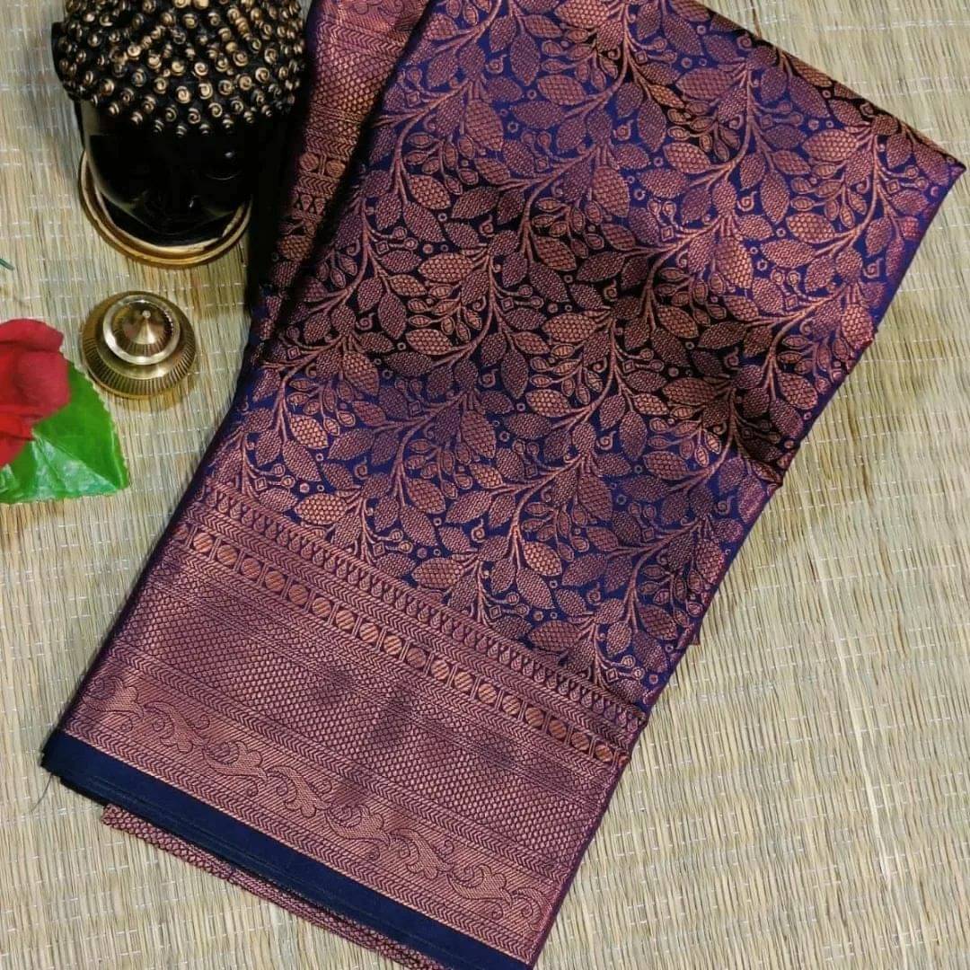     			Vastukala Silk Woven Saree With Unstitched Blouse Piece ( Navy Blue )