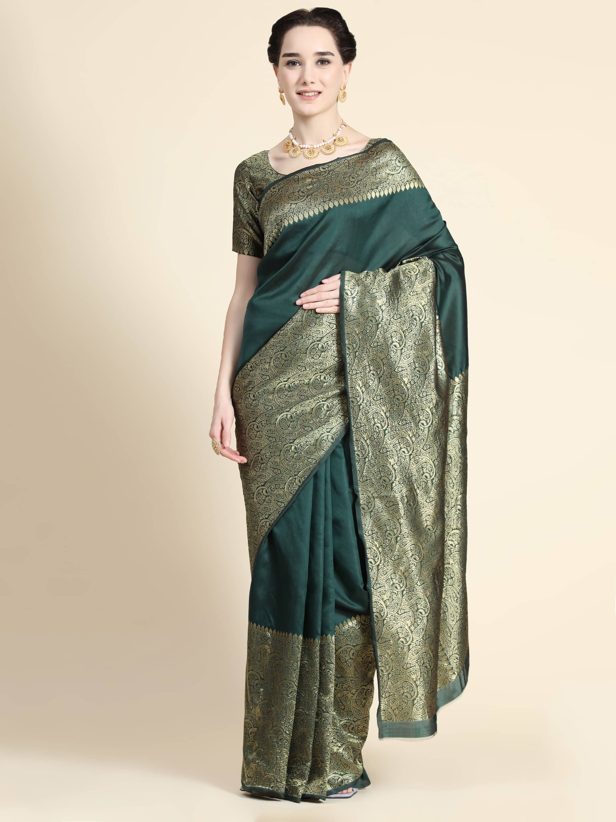     			Vastukala Silk Woven Saree With Unstitched Blouse Piece ( Green )
