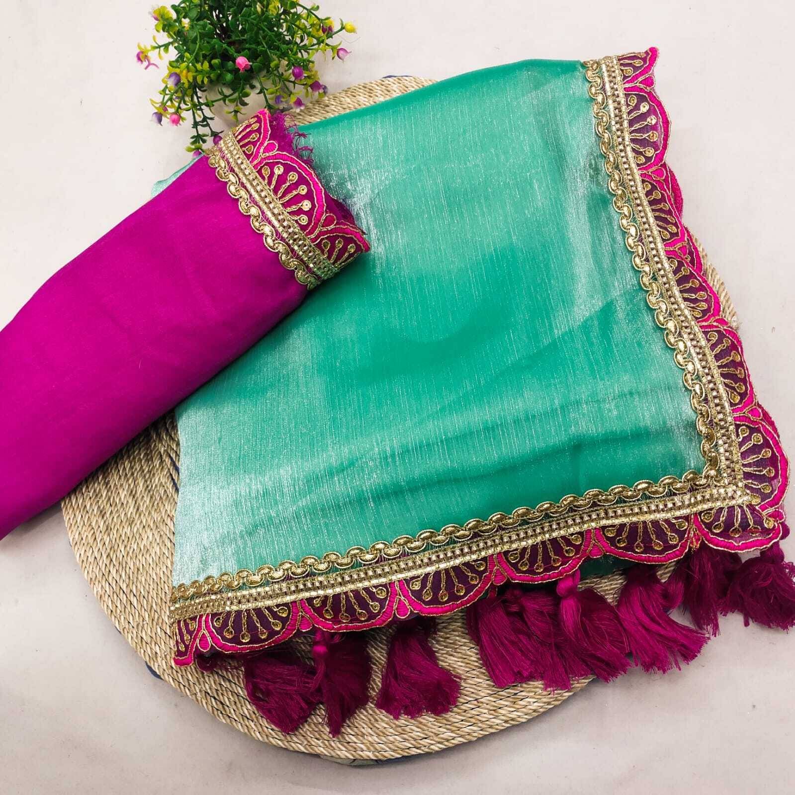 Vastukala Tissue Solid Saree With Unstitched Blouse Piece ( Light Blue ) Vastukala Tissue Solid Saree With Unstitched Blouse Piece ( Light Blue )