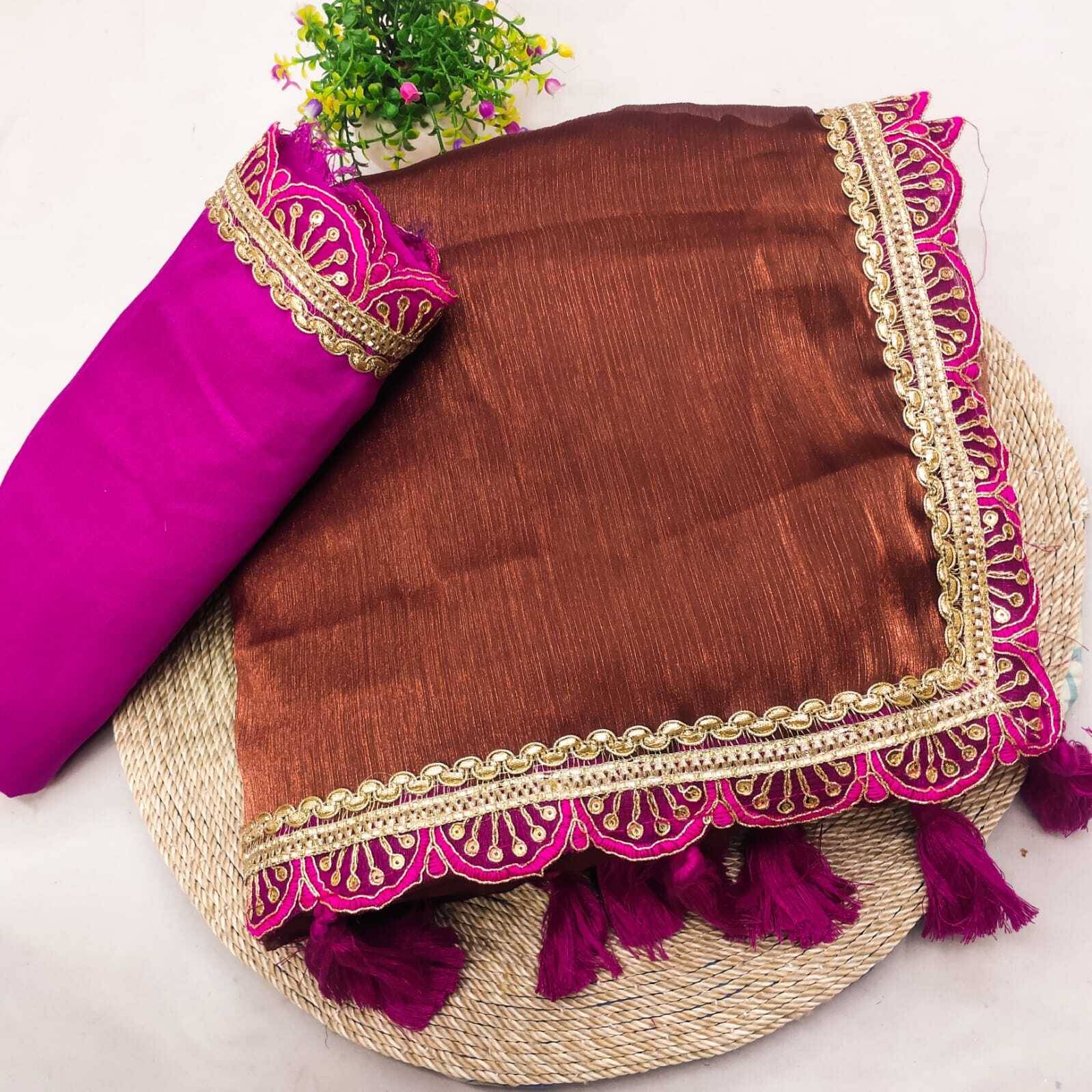 Vastukala Tissue Solid Saree With Unstitched Blouse Piece ( Brown ) Vastukala Tissue Solid Saree With Unstitched Blouse Piece ( Brown )