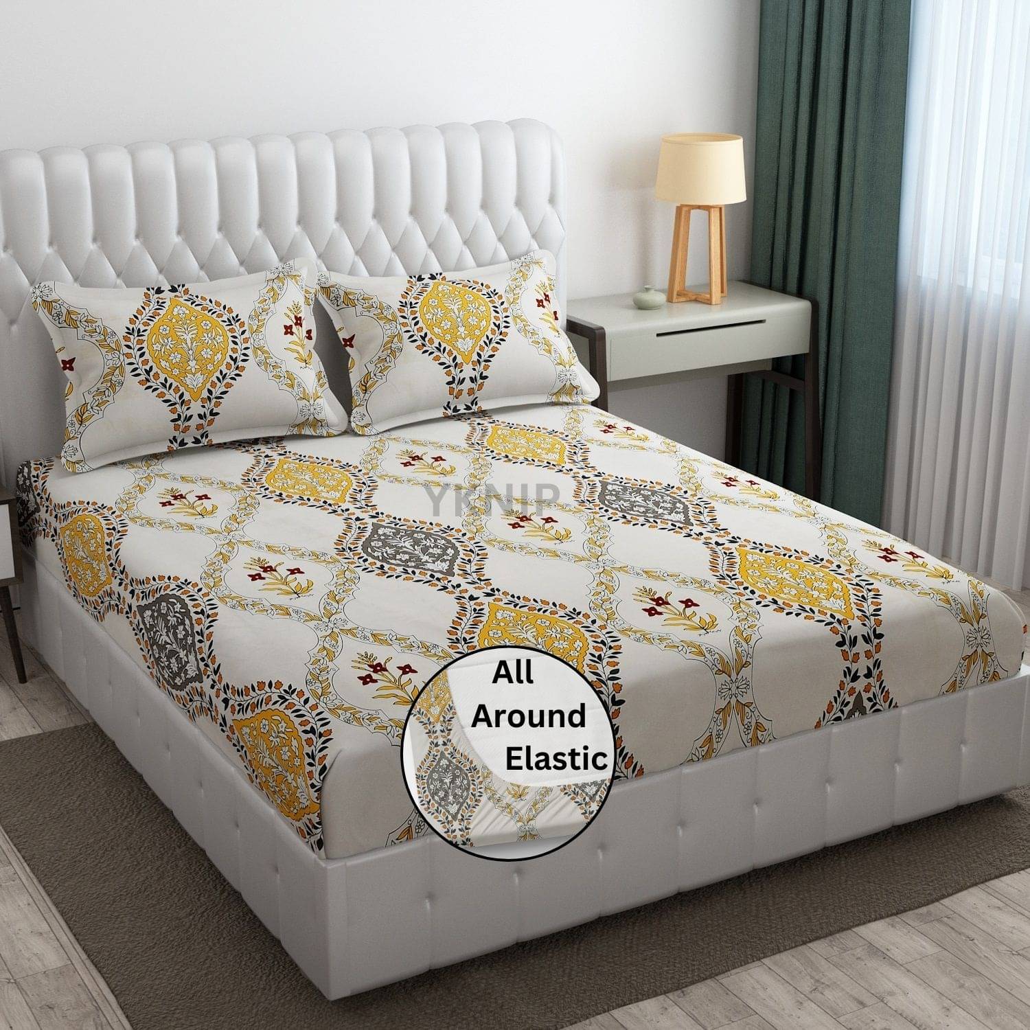 YKNIP Cotton Floral Printed Fitted 1 Bedsheet with 2 Pillow Covers ( King Size ) - Cream YKNIP Cotton Floral Printed Fitted 1 Bedsheet with 2 Pillow Covers ( King Size ) - Cream