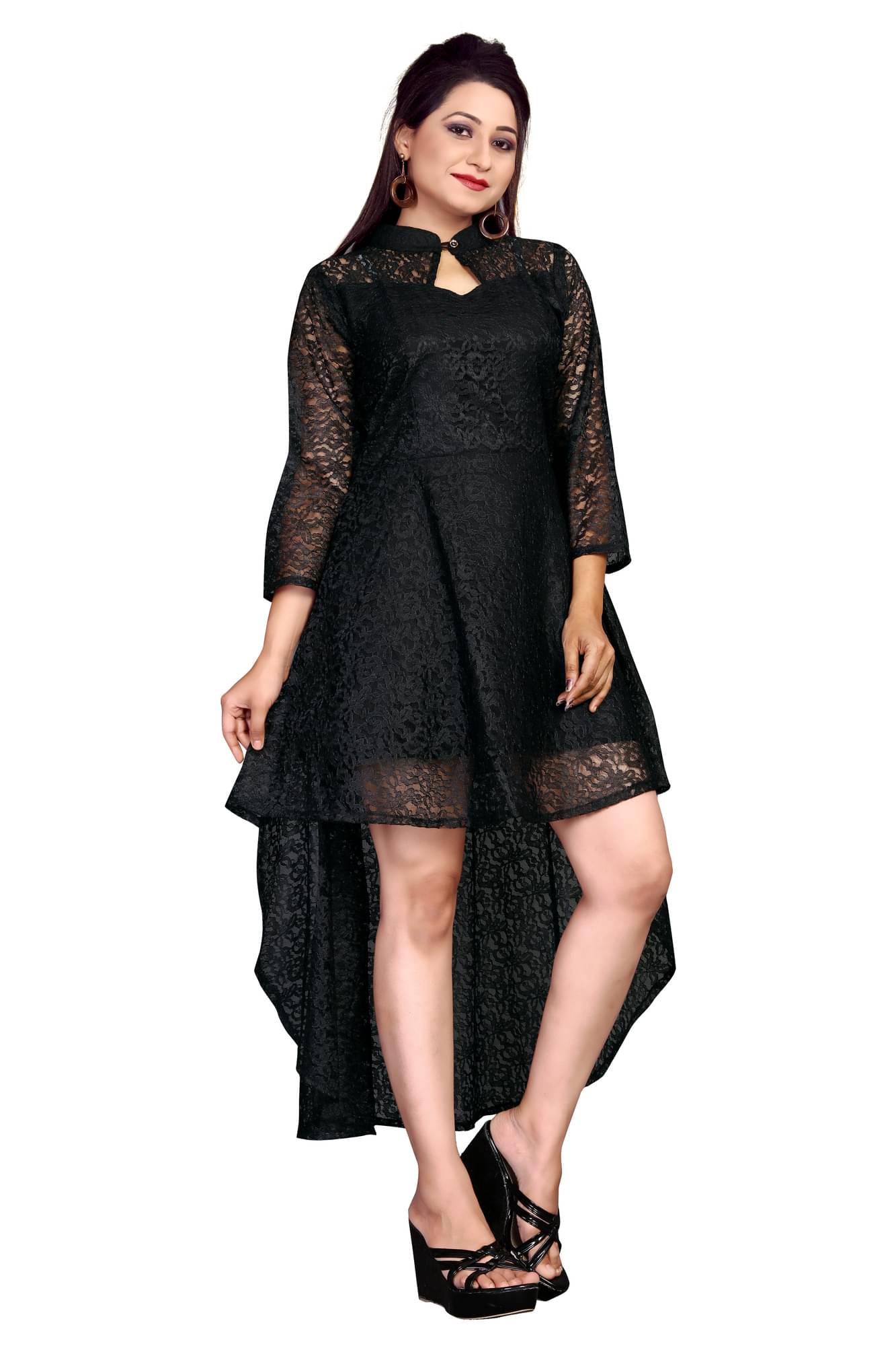 ZELZIS Net Self Design Ankle Length Women's Asymmetric Dress - Black ( Pack of 1 ) ZELZIS Net Self Design Ankle Length Women's Asymmetric Dress - Black ( Pack of 1 )