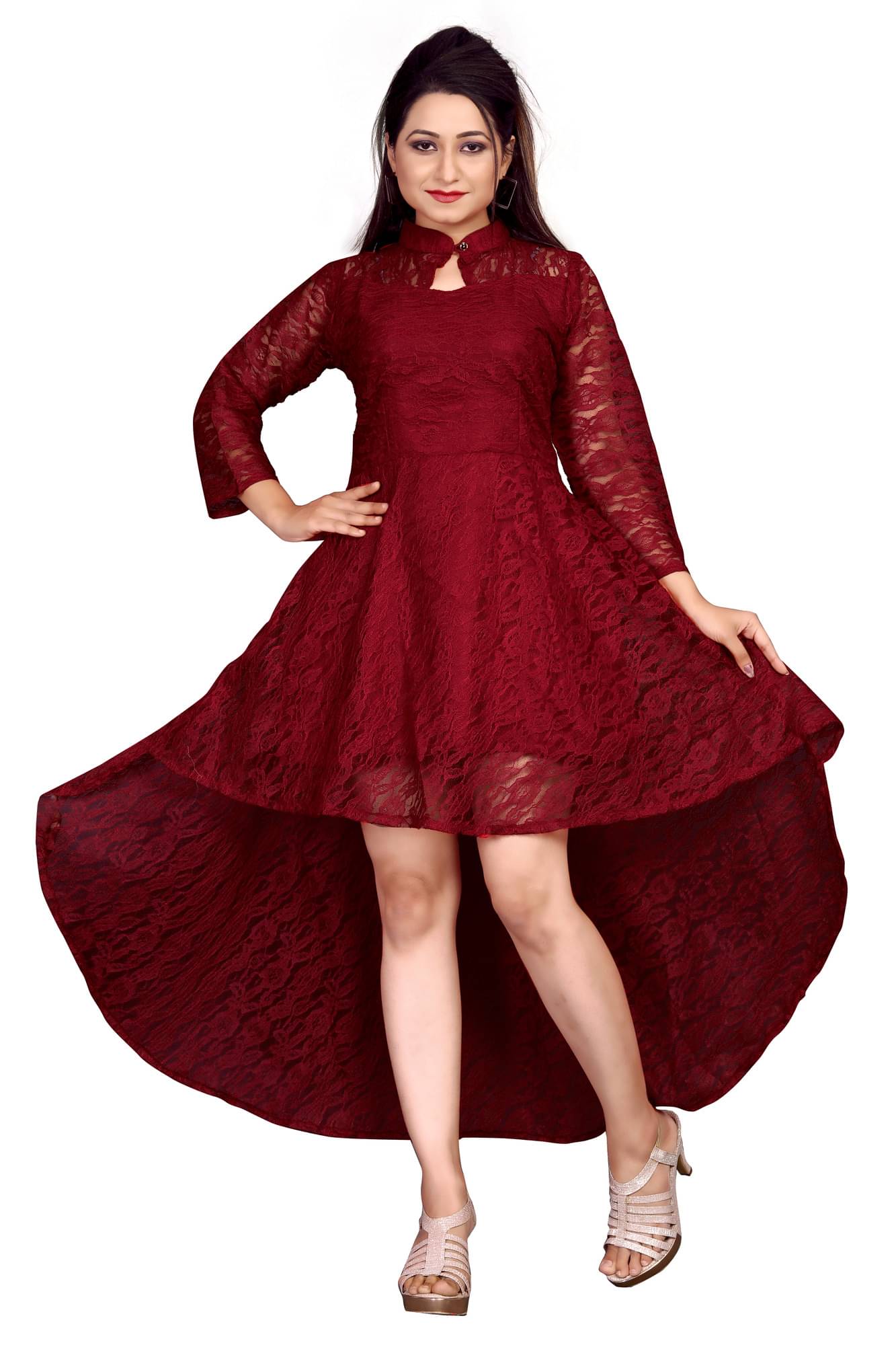 ZELZIS Net Self Design Ankle Length Women's Asymmetric Dress - Maroon ( Pack of 1 ) ZELZIS Net Self Design Ankle Length Women's Asymmetric Dress - Maroon ( Pack of 1 )