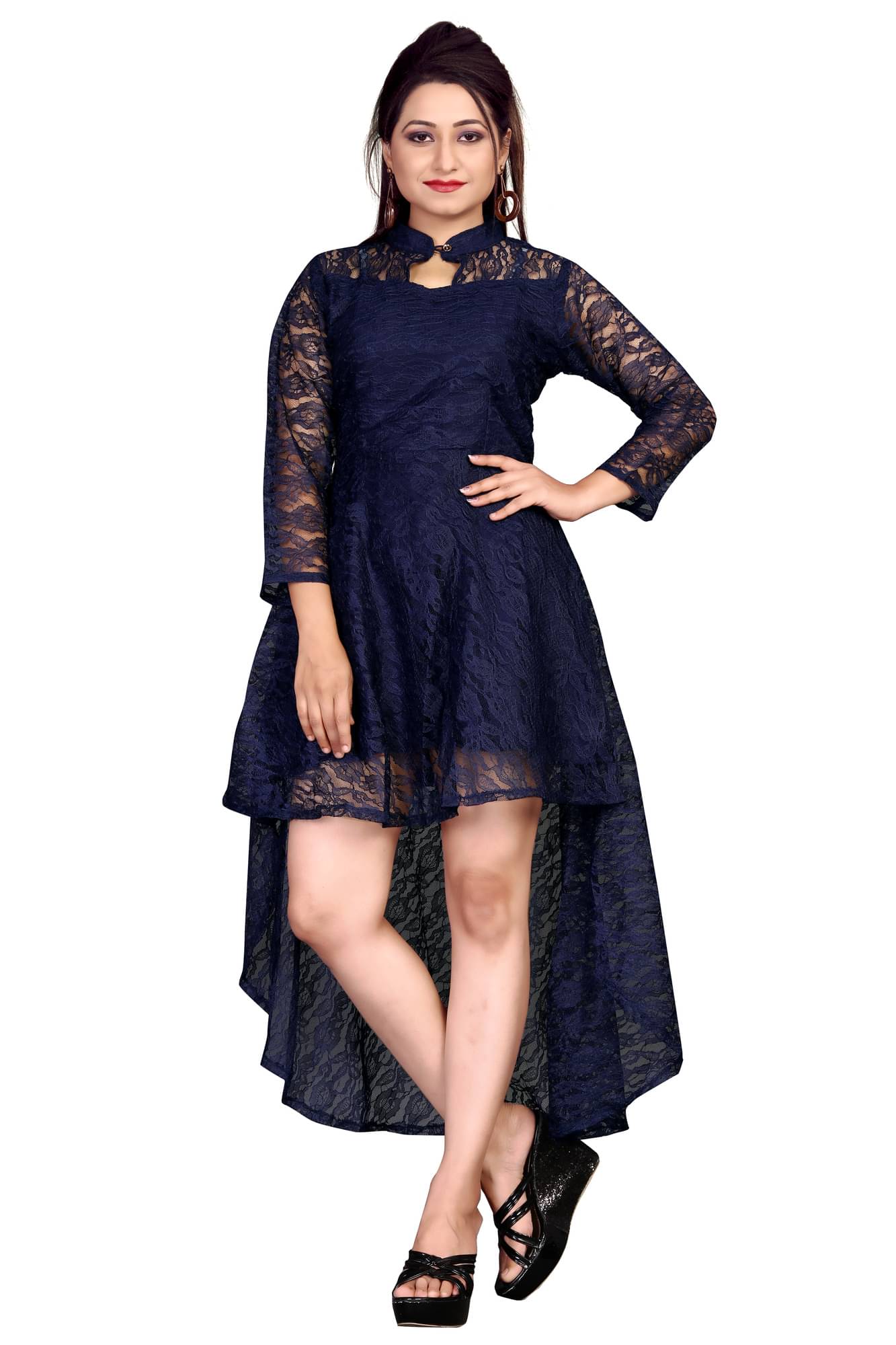 ZELZIS Net Self Design Ankle Length Women's Asymmetric Dress - Blue ( Pack of 1 ) ZELZIS Net Self Design Ankle Length Women's Asymmetric Dress - Blue ( Pack of 1 )