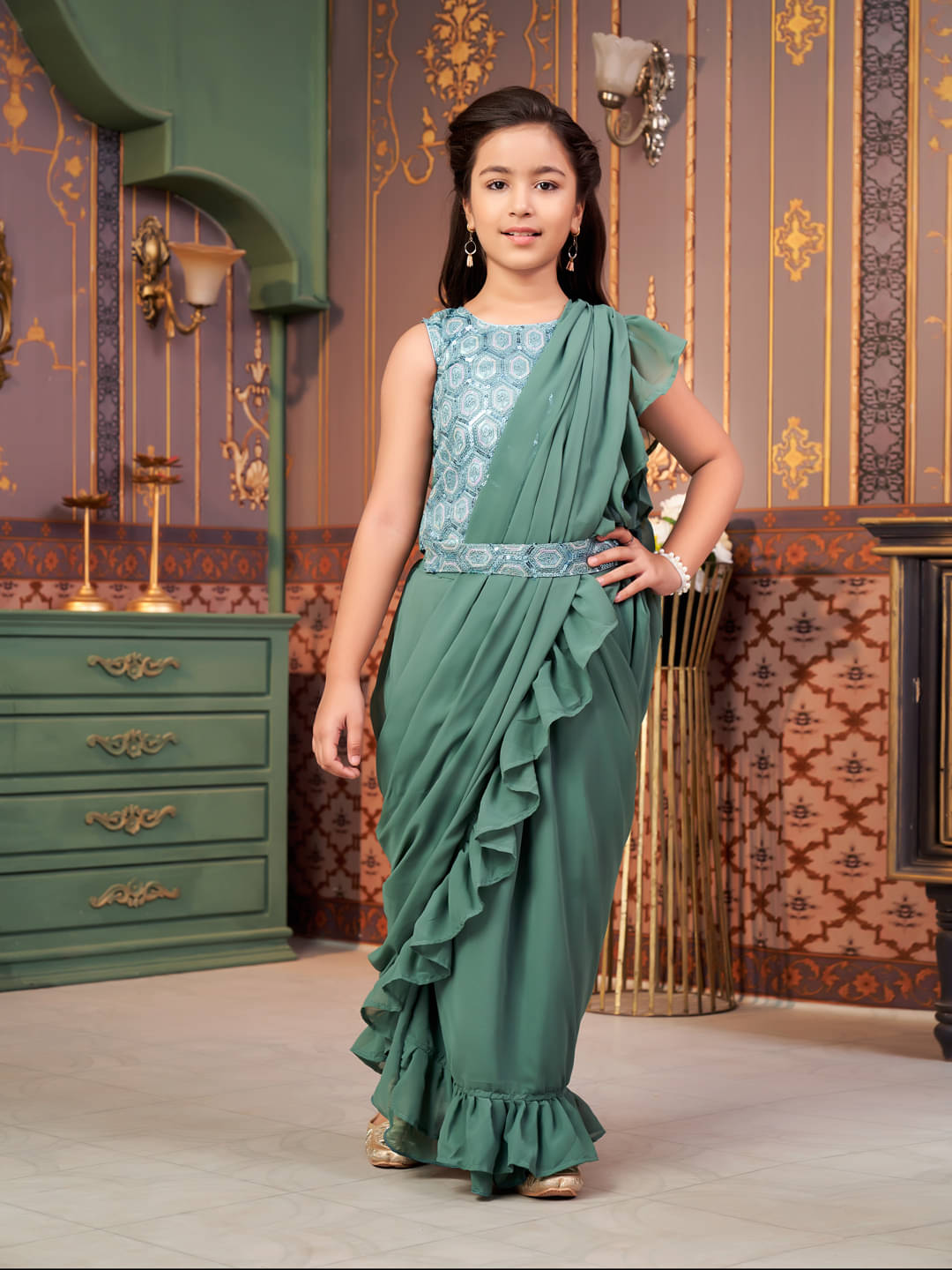     			Aarika Georgette Lehenga Choli Set For Girls ( Pack of 1 , Green )