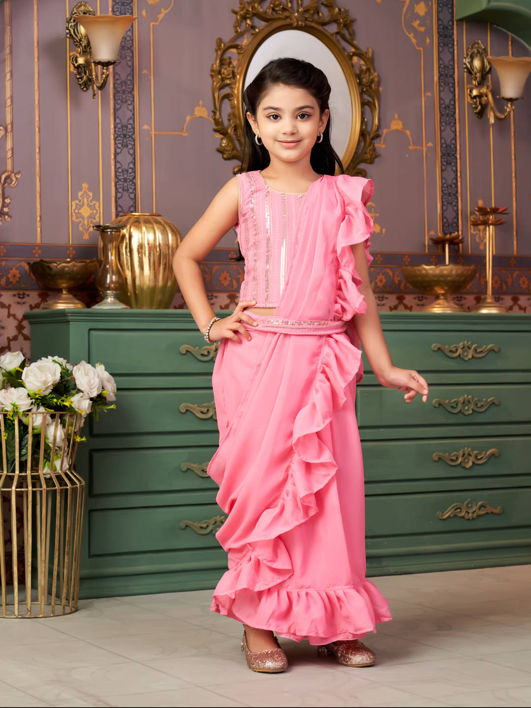     			Aarika Georgette Lehenga Choli Set For Girls ( Pack of 1 , Pink )