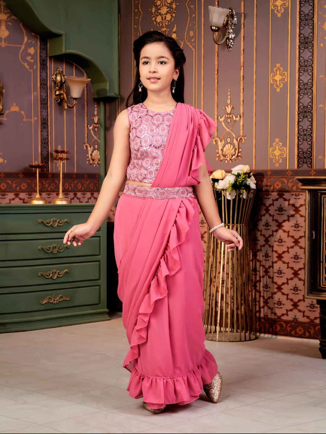     			Aarika Georgette Lehenga Choli Set For Girls ( Pack of 1 , Pink )