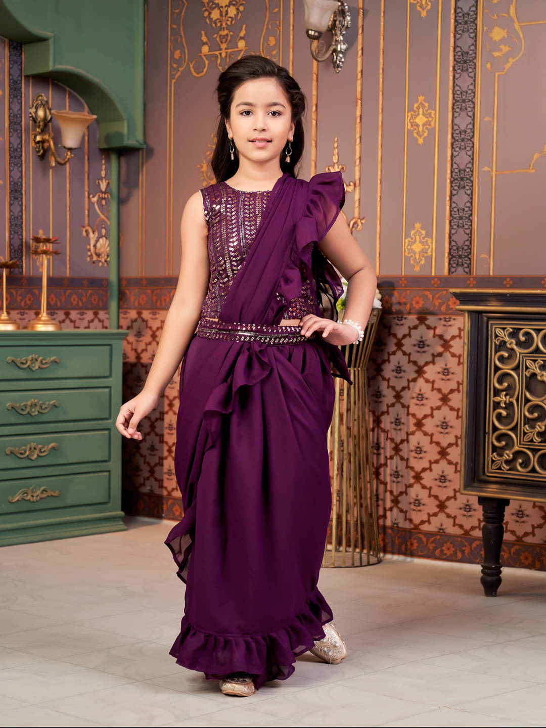     			Aarika Georgette Lehenga Choli Set For Girls ( Pack of 1 , Purple )