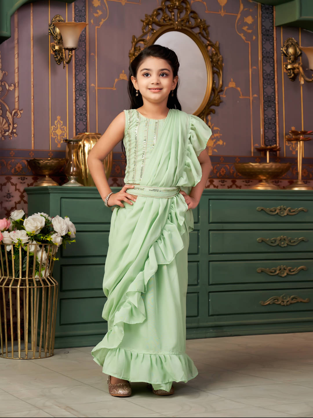    			Aarika Georgette Lehenga Choli Set For Girls ( Pack of 1 , Green )
