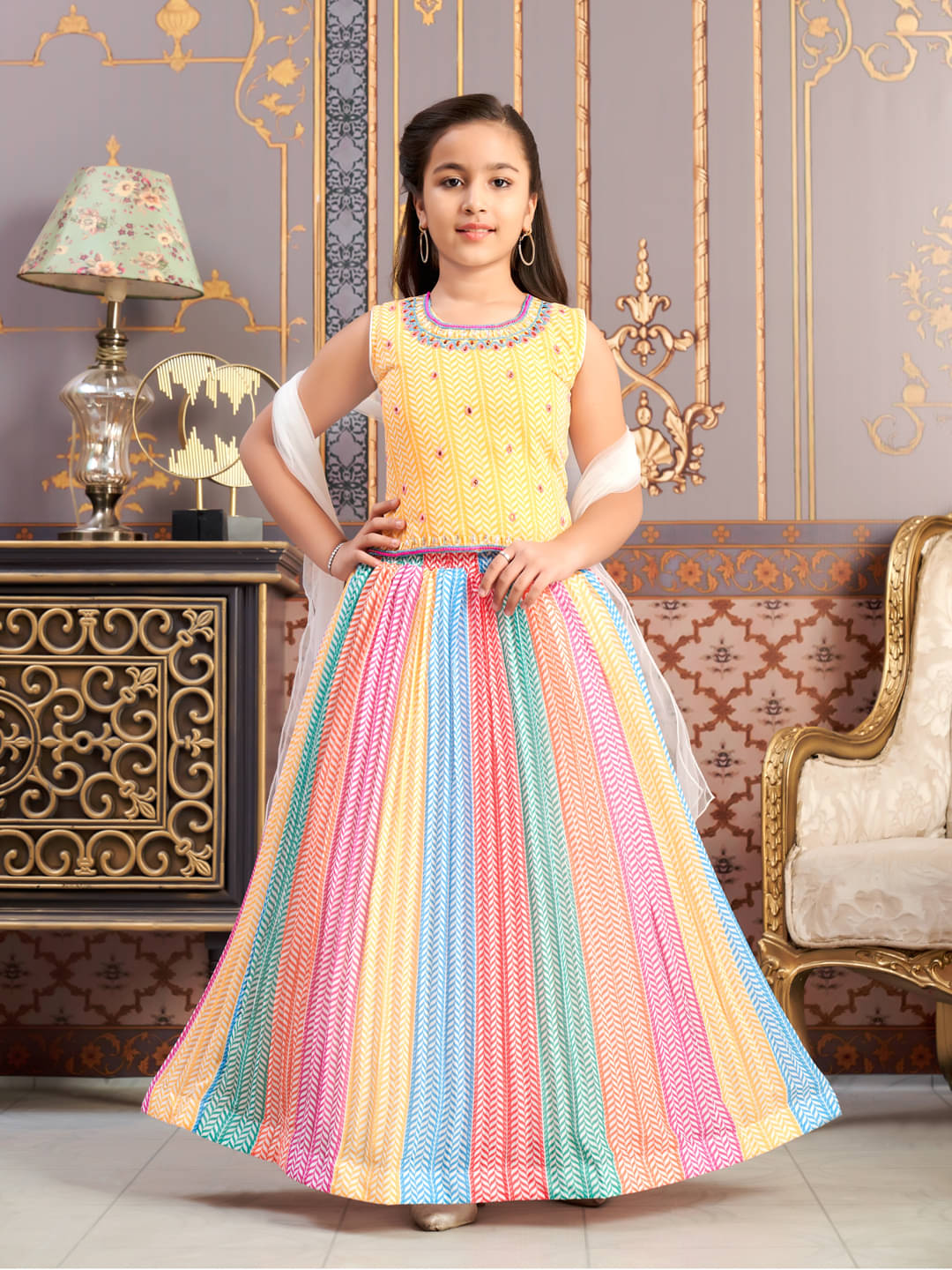     			Aarika Georgette Lehenga Choli Set For Girls ( Pack of 1 , Yellow )