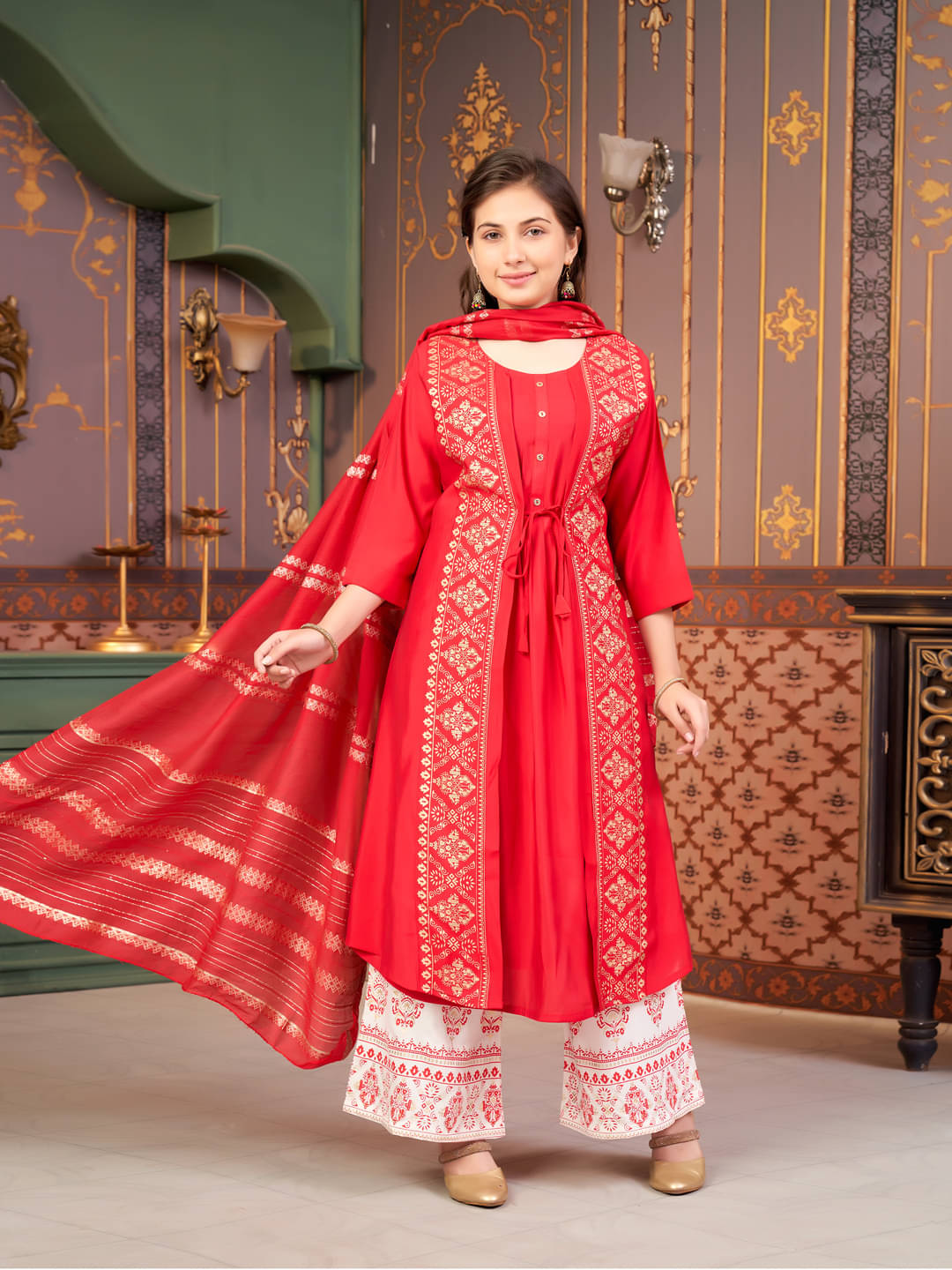     			Aarika Girls Silk A-Line Kurti ( Pack of 1 , Red )