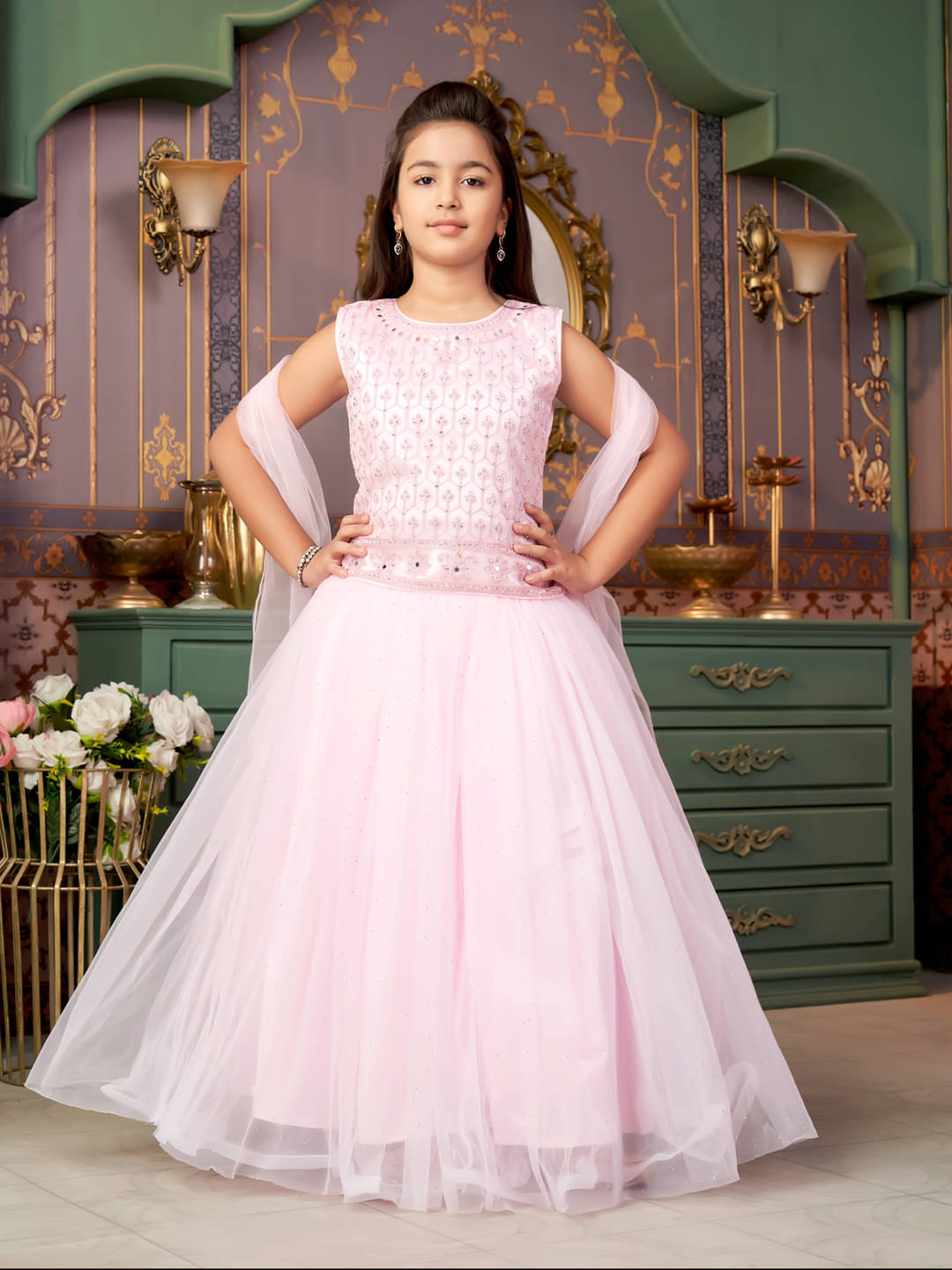     			Aarika Net Lehenga Choli Set For Girls ( Pack of 1 , Pink )