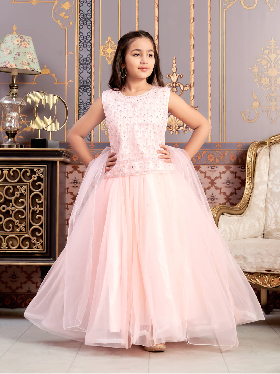     			Aarika Net Lehenga Choli Set For Girls ( Pack of 1 , Peach )