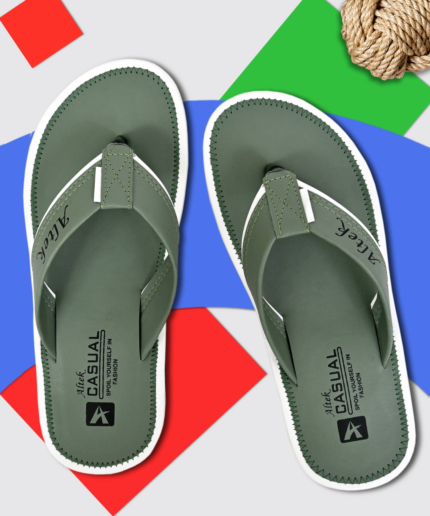    			Altek Green Men's Thong Flip Flop