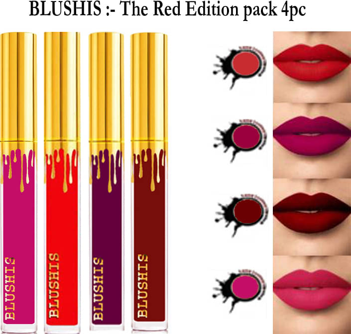     			BLUSHIS All Day Long Smudge Proof Multicolor Matte Finish Lipstick (Pack of 4 )