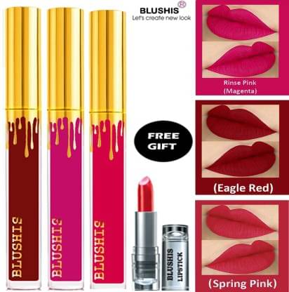 BLUSHIS Long Lasting Multicolor Super Matte Hydrating Liquid Lipstick Combo (Pack of 3 ) BLUSHIS Long Lasting Multicolor Super Matte Hydrating Liquid Lipstick Combo (Pack of 3 )