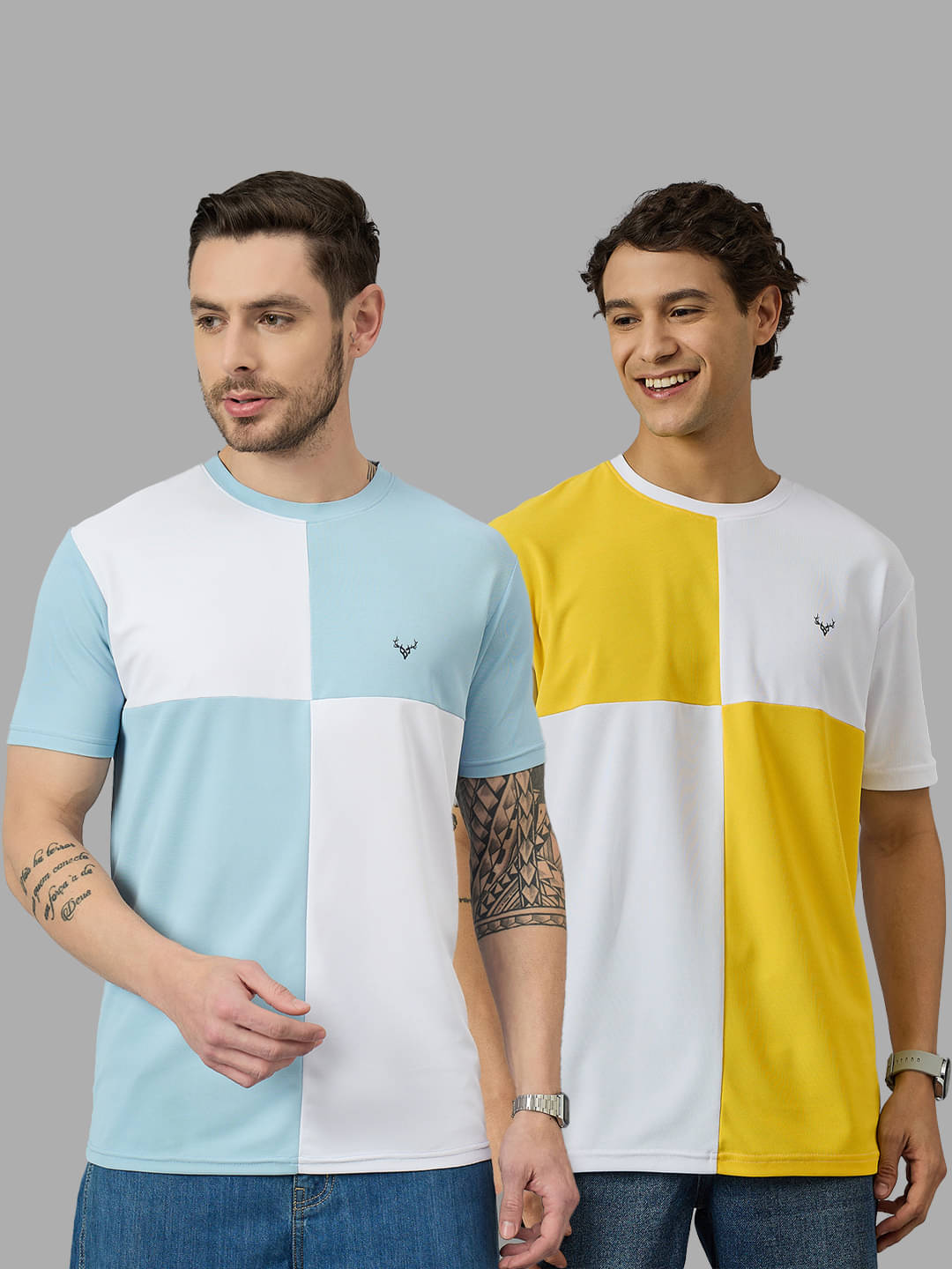 BRONATION Cotton Blend Regular Fit Colorblock Half Sleeves Men's Round T-Shirt - White ( Pack of 2 ) BRONATION Cotton Blend Regular Fit Colorblock Half Sleeves Men's Round T-Shirt - White ( Pack of 2 )