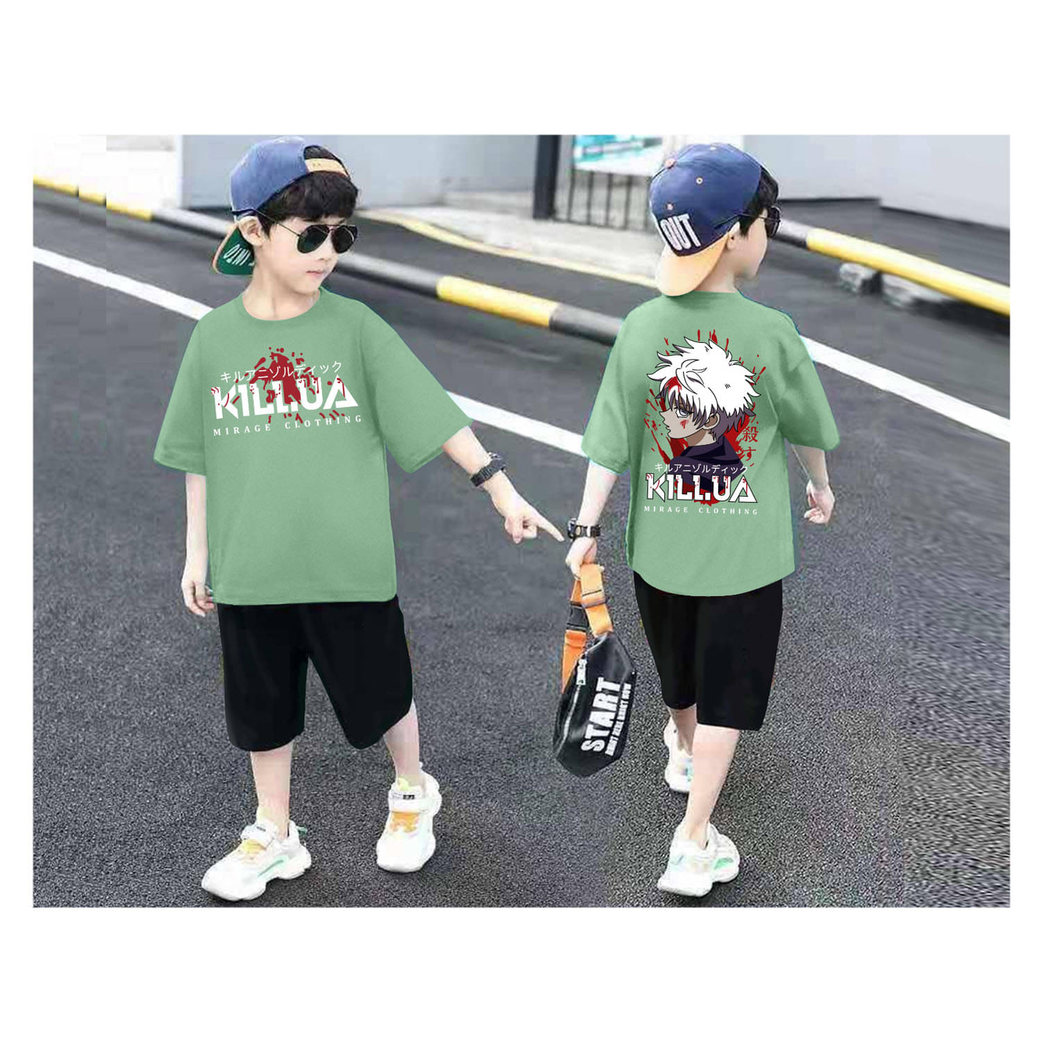     			Billyball Pack of 1 Boys Cotton Blend T-Shirt & Shorts Set ( Green )