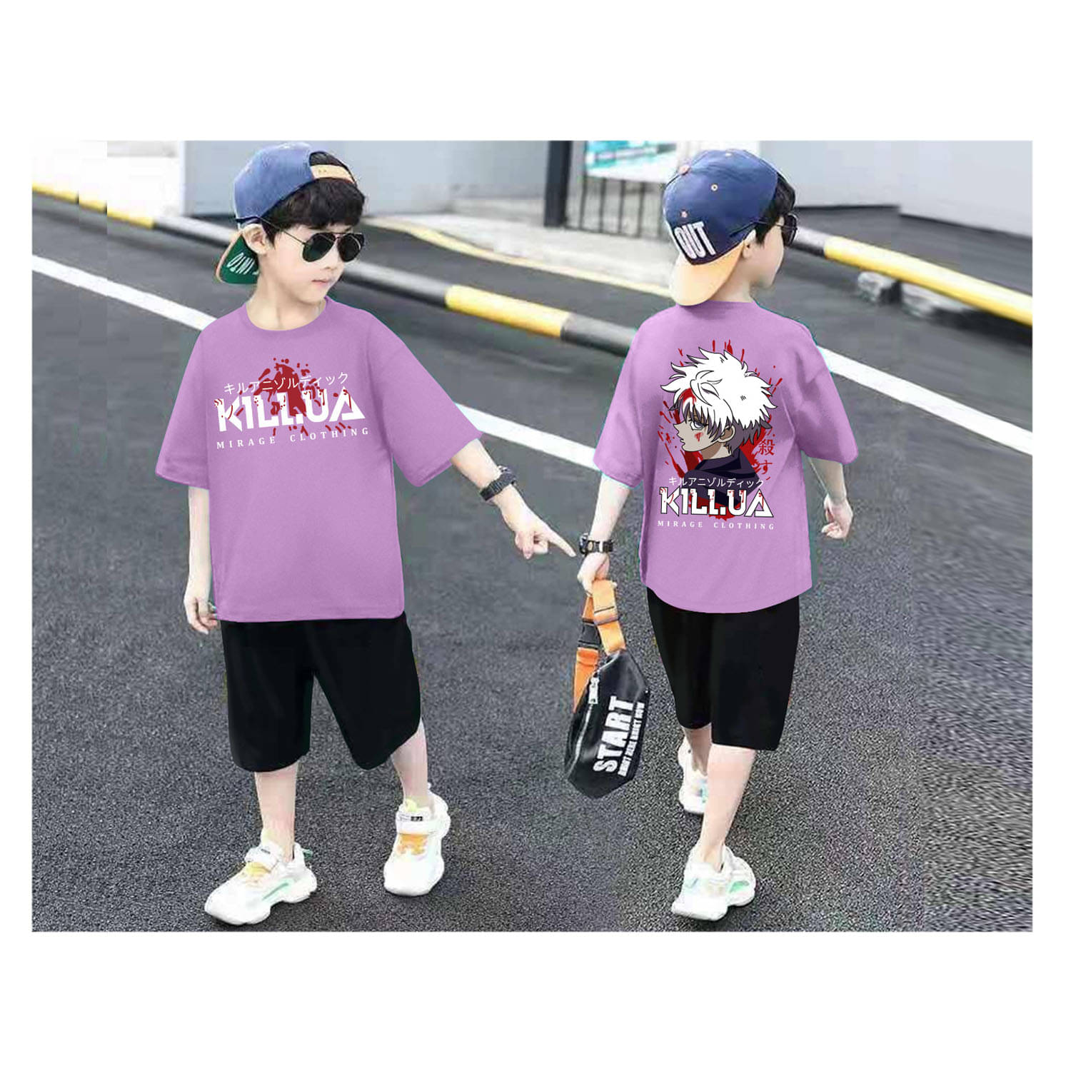     			Billyball Pack of 1 Boys Cotton Blend T-Shirt & Shorts Set ( Purple )