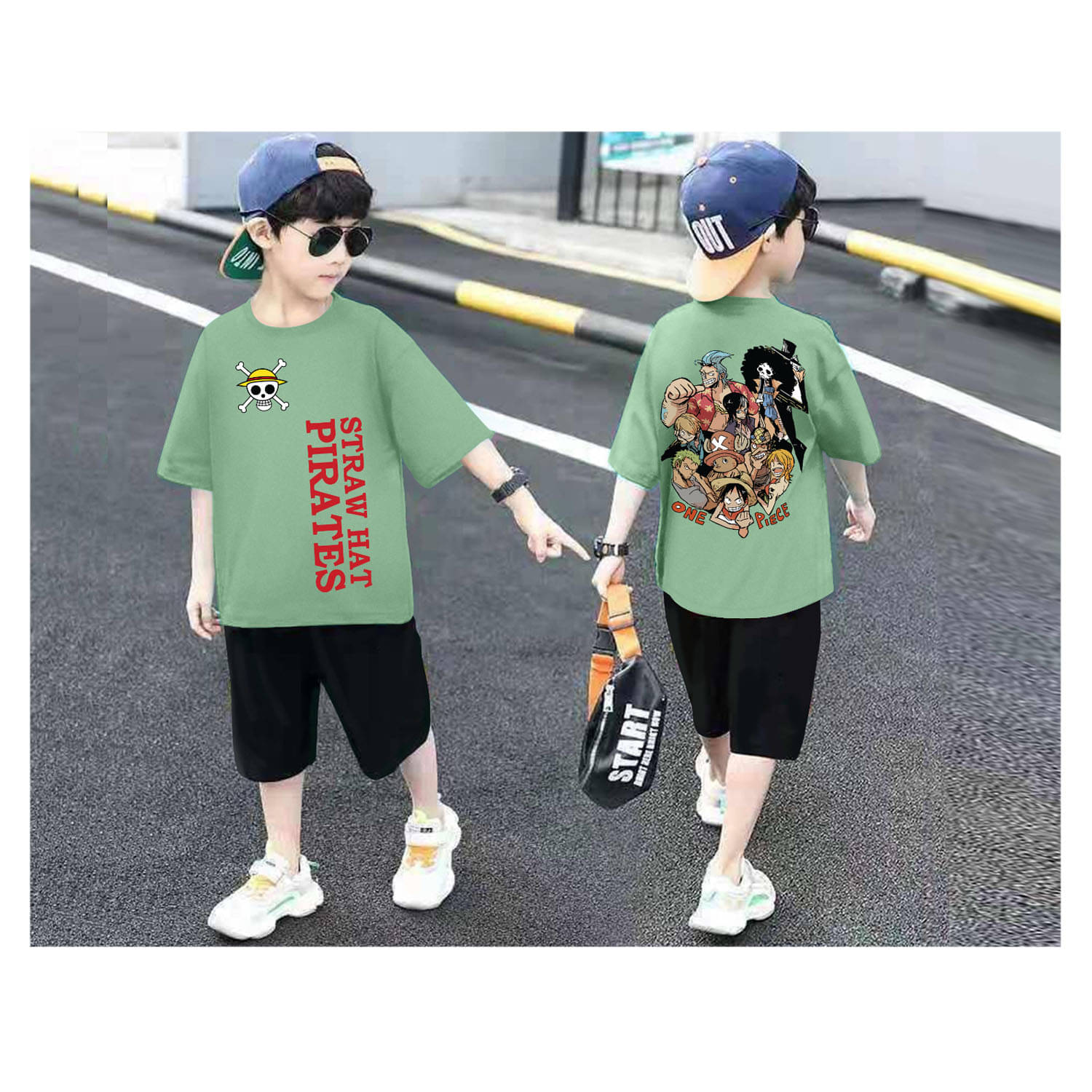     			Billyball Pack of 1 Boys Cotton Blend T-Shirt & Shorts Set ( Green )