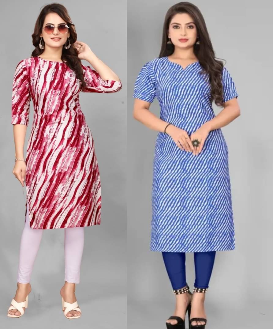 DESIGHER DREAM Pack of 2 Crepe Printed Straight Women's Kurti - ( Red,Blue )     			DESIGHER DREAM Pack of 2 Crepe Printed Straight Women's Kurti - ( Red,Blue )