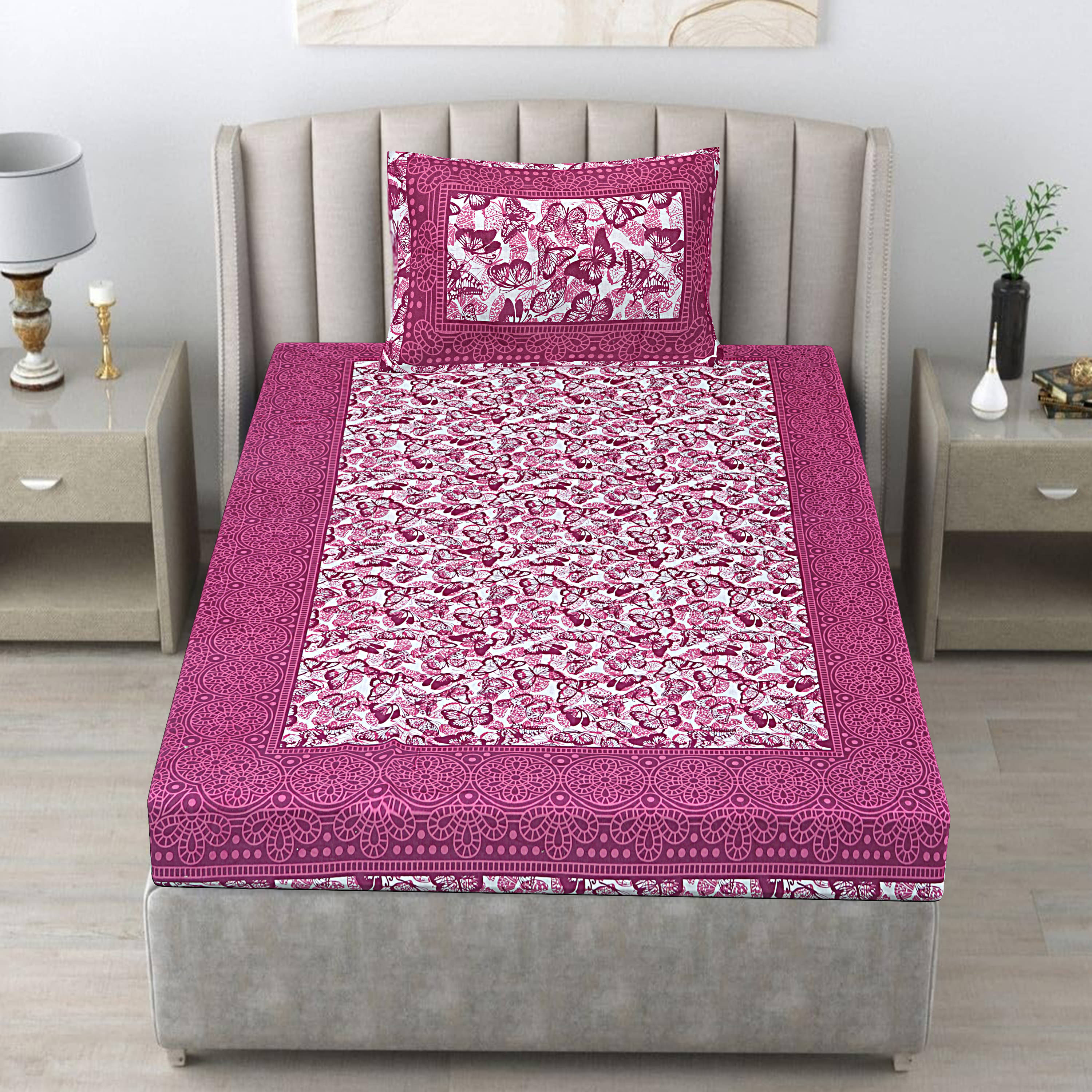     			E Elma Cotton 1 Single Bedsheet with 1 Pillow Cover ( Purple )