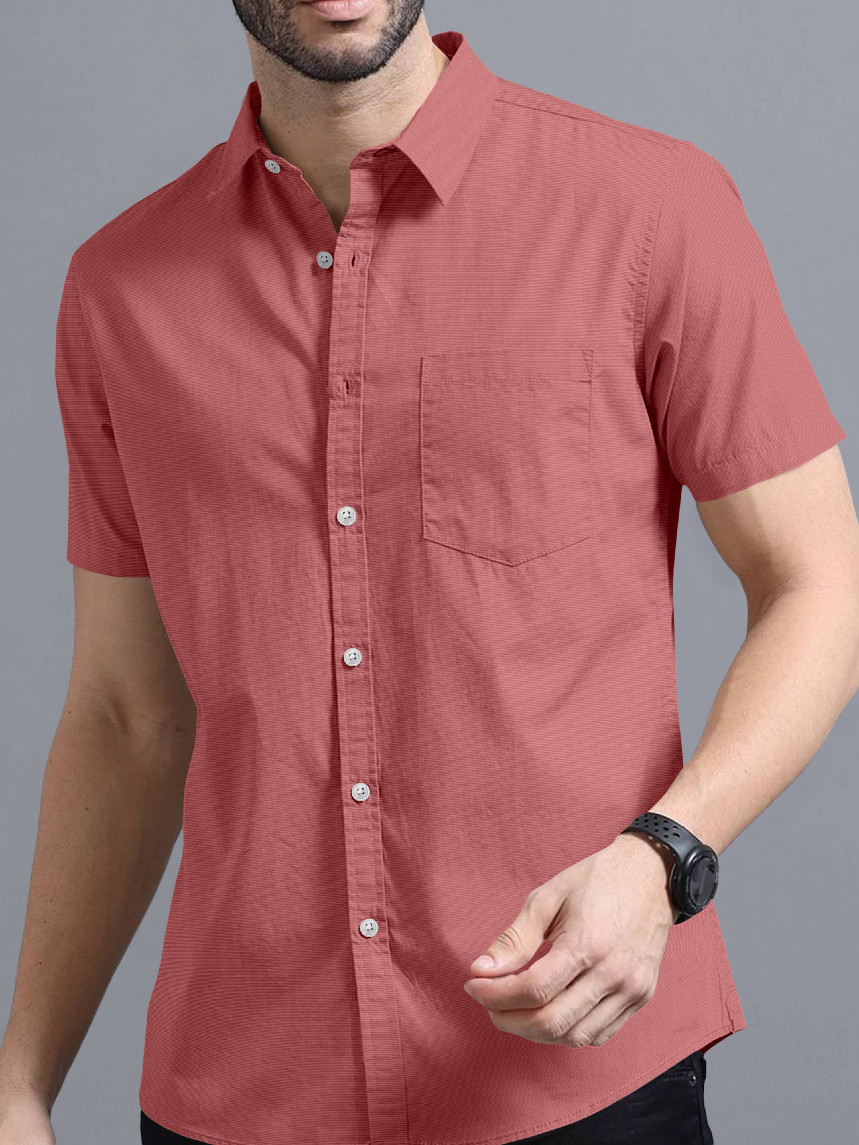     			Ethnic Trendz Cotton Blend Regular Fit Solids Half Sleeves Men's Casual Shirt - Peach ( Pack of 1 )