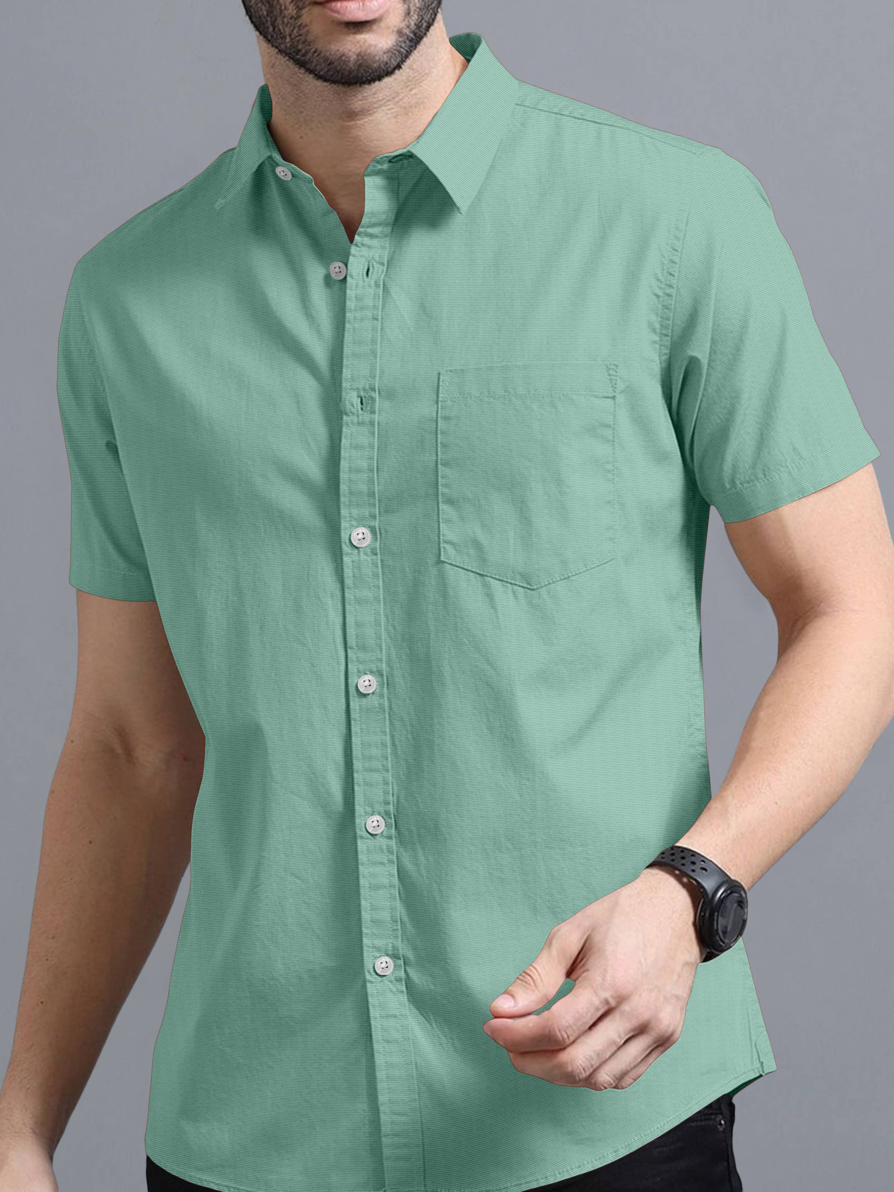 Ethnic Trendz Cotton Blend Regular Fit Solids Half Sleeves Men's Casual Shirt - Light Green ( Pack of 1 ) Ethnic Trendz Cotton Blend Regular Fit Solids Half Sleeves Men's Casual Shirt - Light Green ( Pack of 1 )