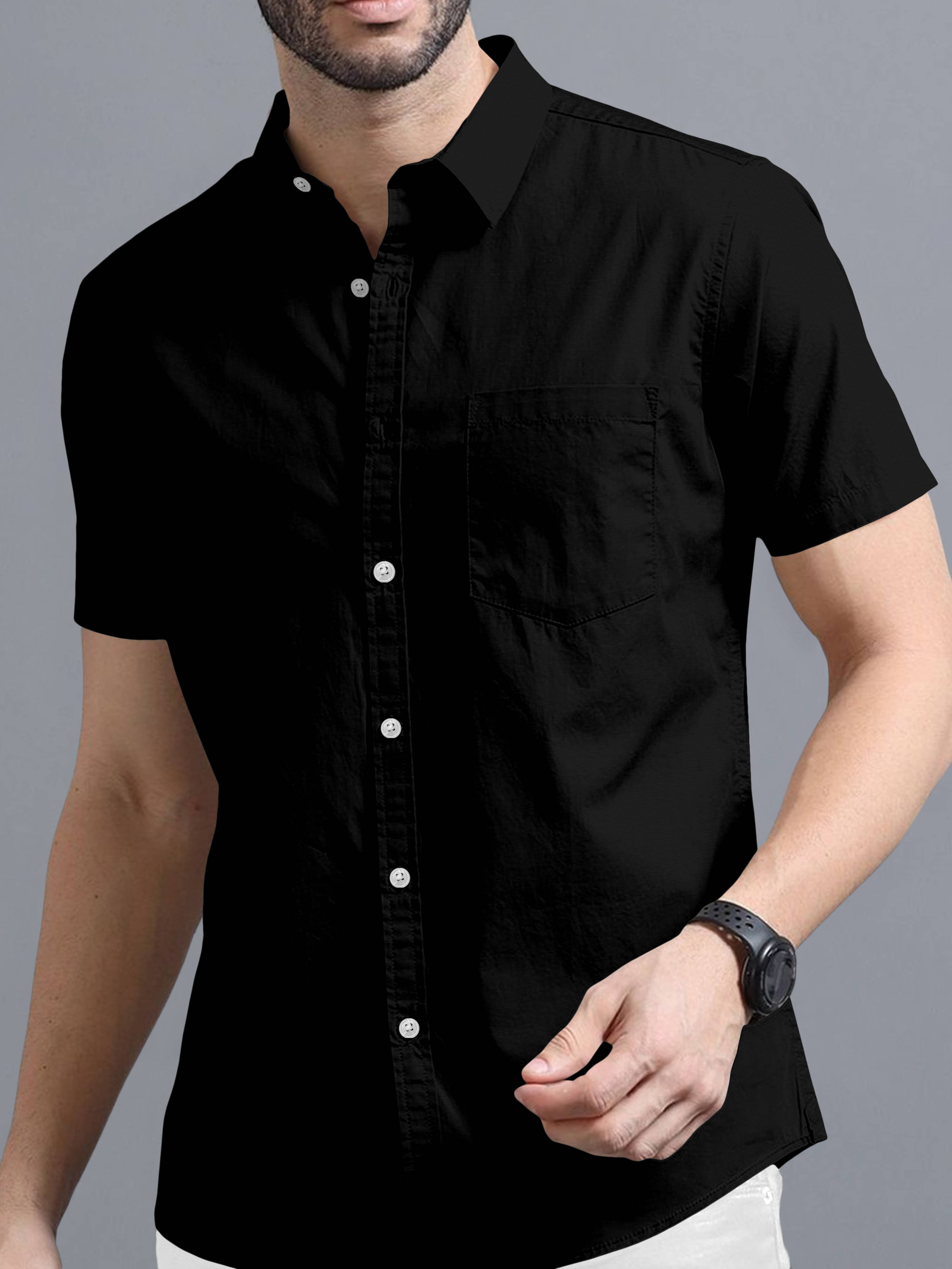     			Ethnic Trendz Cotton Blend Regular Fit Solids Half Sleeves Men's Casual Shirt - Black ( Pack of 1 )