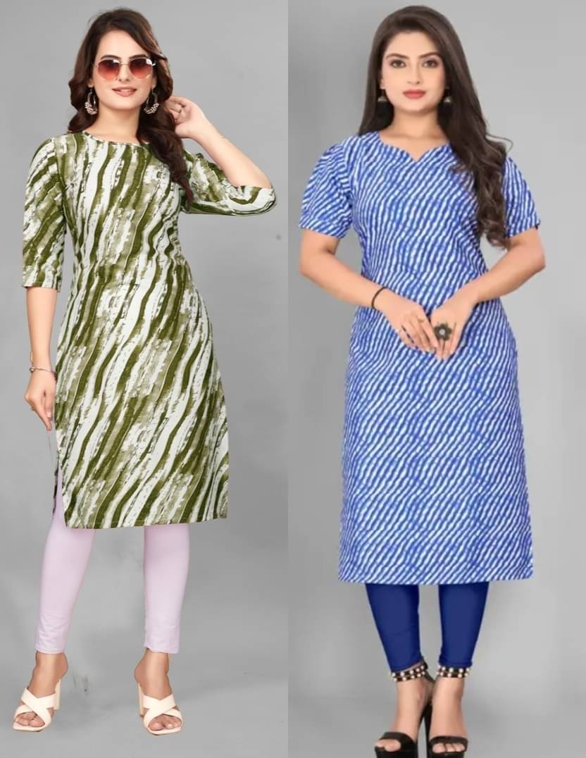 Fashion Fair Pack of 2 Crepe Printed Straight Women's Kurti - ( Green,Blue ) Fashion Fair Pack of 2 Crepe Printed Straight Women's Kurti - ( Green,Blue )