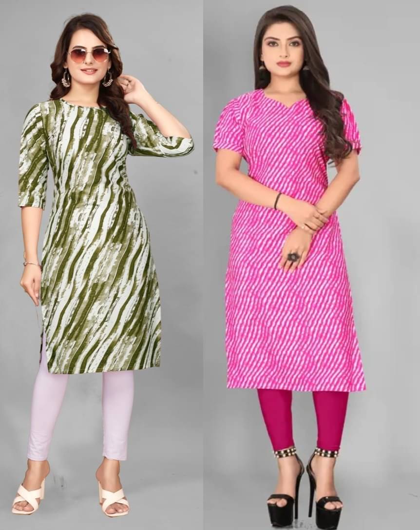 Fashion Fair Pack of 2 Crepe Printed Straight Women's Kurti - ( Green,Pink ) Fashion Fair Pack of 2 Crepe Printed Straight Women's Kurti - ( Green,Pink )
