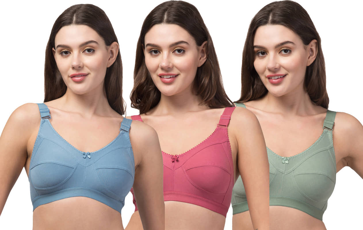 Funahme Pack of 3 Cotton Blend Non Padded T-Shirt Bra For Women ( Multicolor )