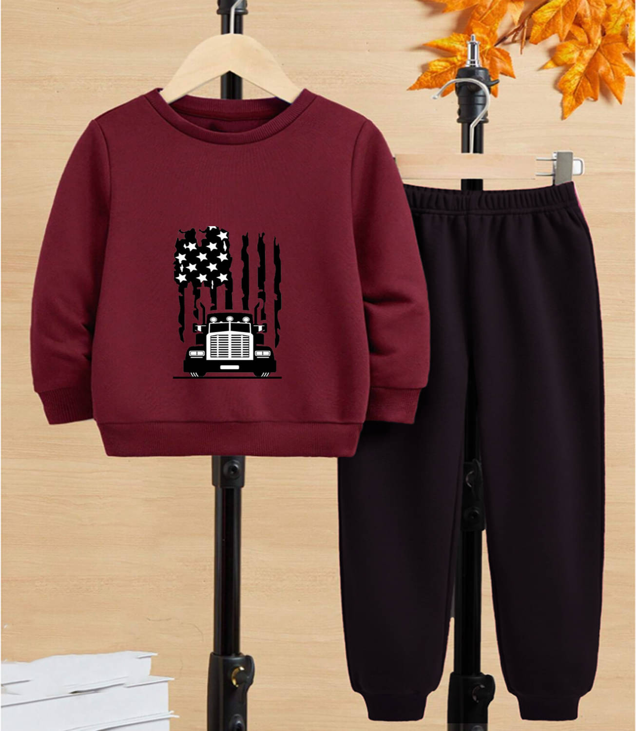     			GOFOKO Pack of 1 Boys Cotton T-Shirt & Pants Set ( Maroon )