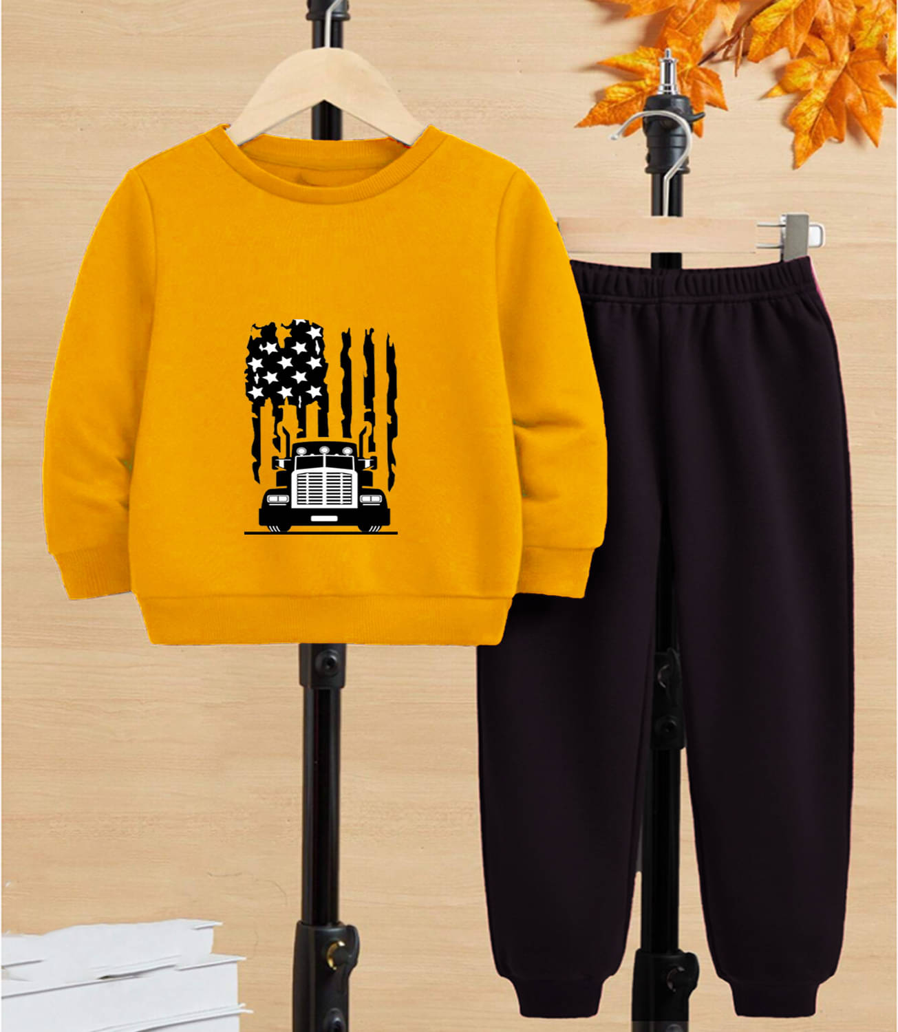     			GOFOKO Pack of 1 Boys Cotton T-Shirt & Pants Set ( Mustard )