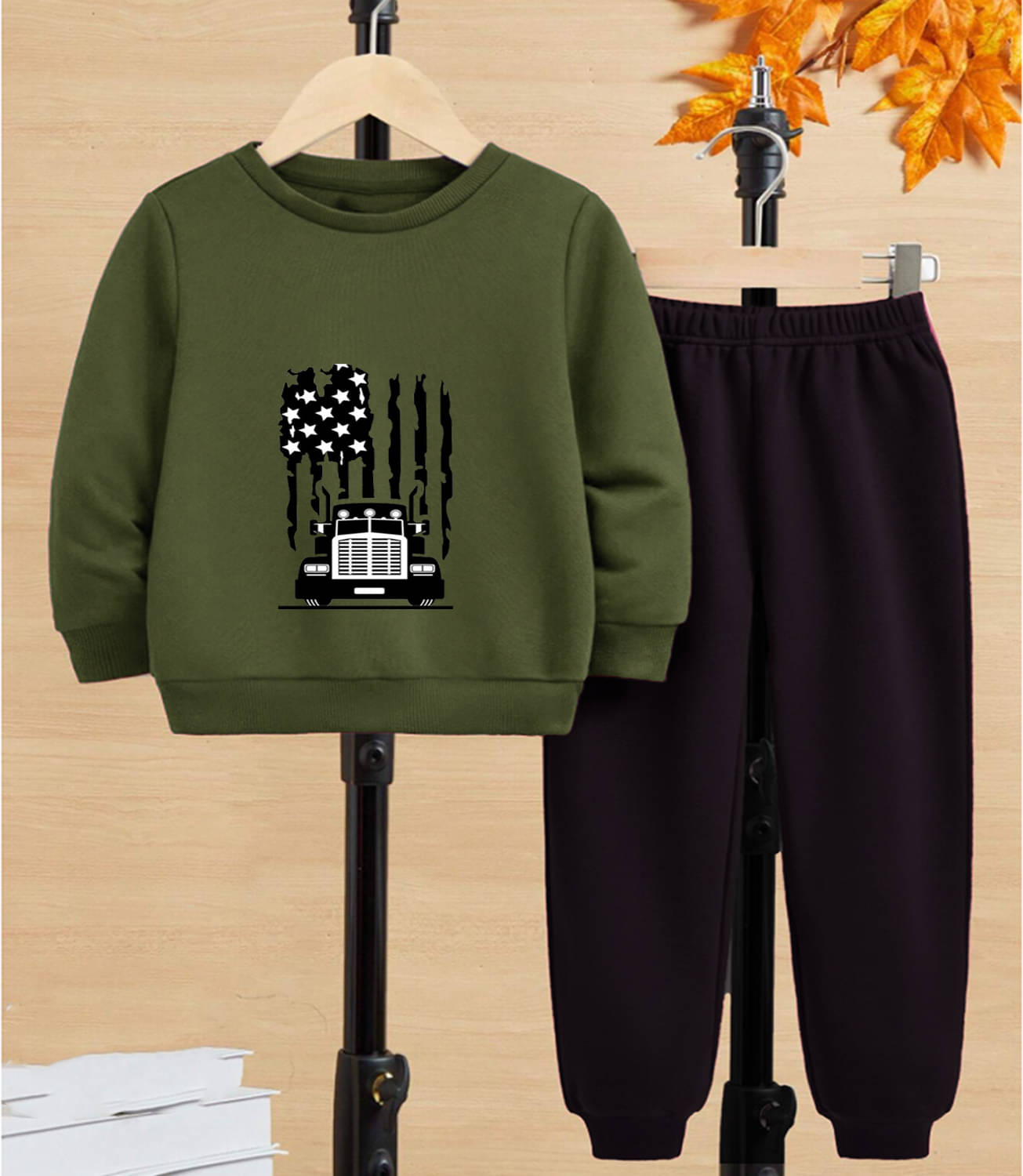     			GOFOKO Pack of 1 Boys Cotton T-Shirt & Pants Set ( Olive )