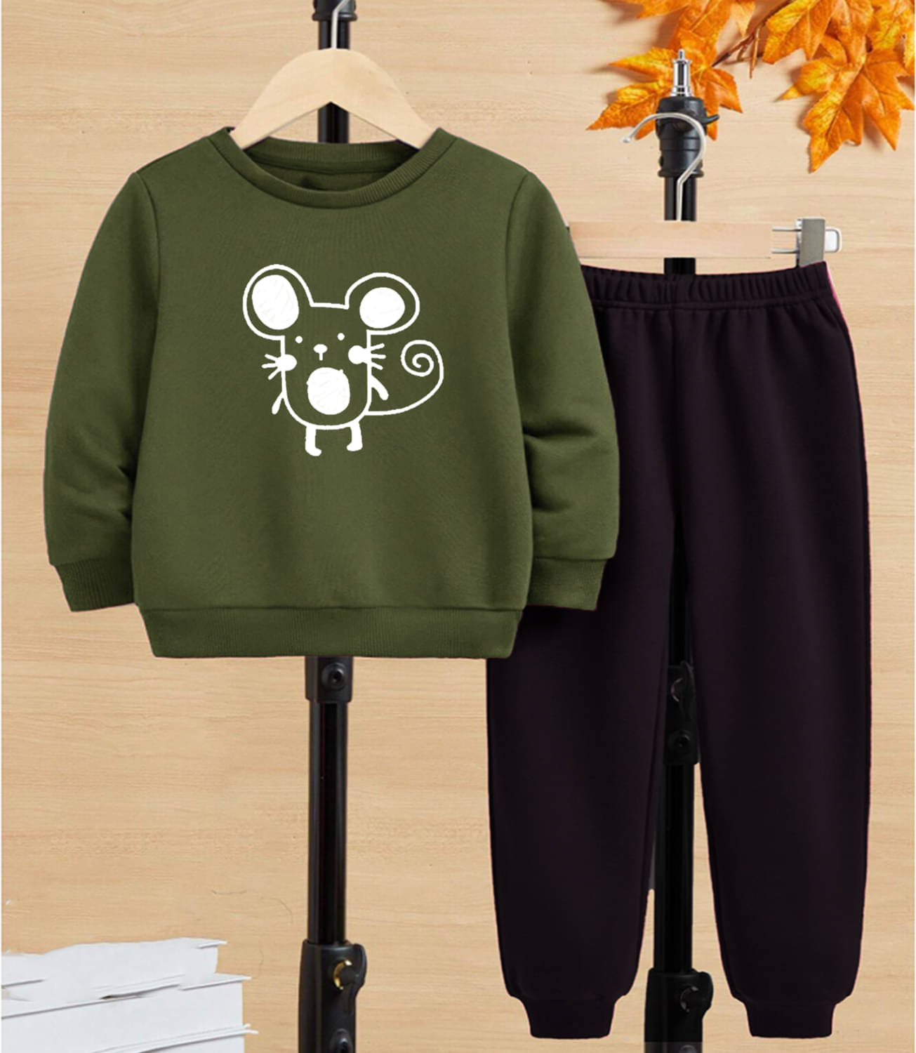     			GOFOKO Pack of 1 Boys Cotton T-Shirt & Pants Set ( Olive )