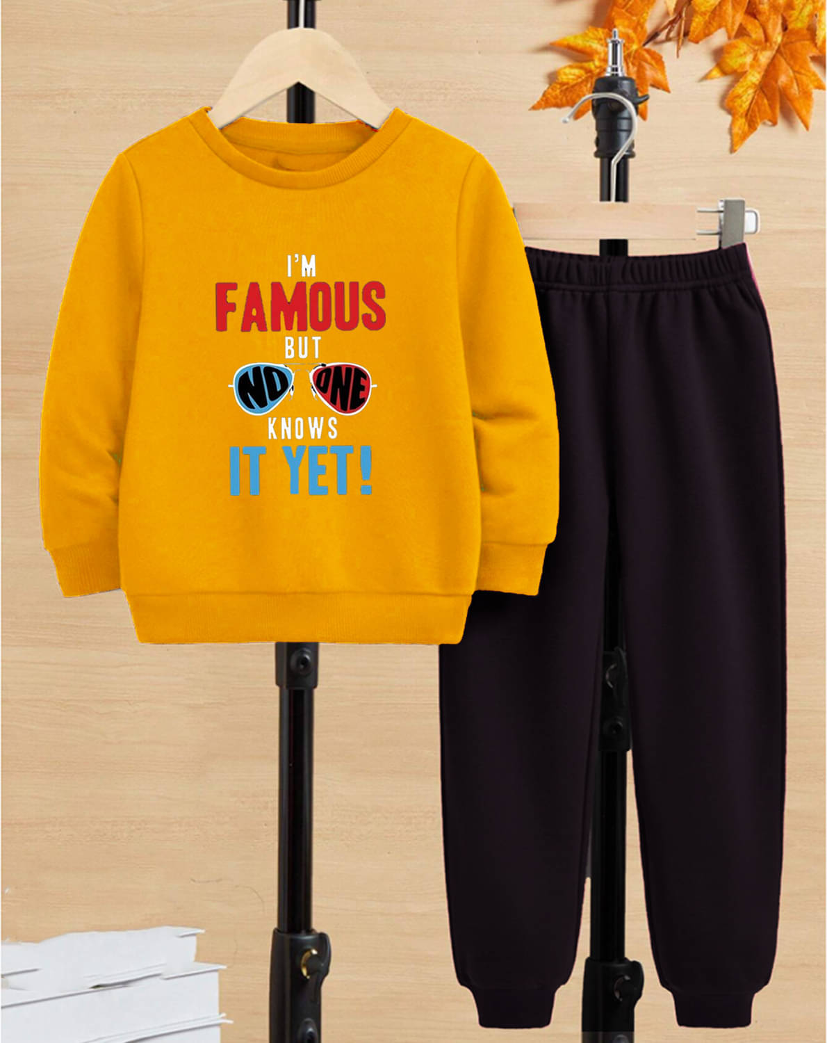     			GOFOKO Pack of 1 Boys Cotton T-Shirt & Pants Set ( Mustard )