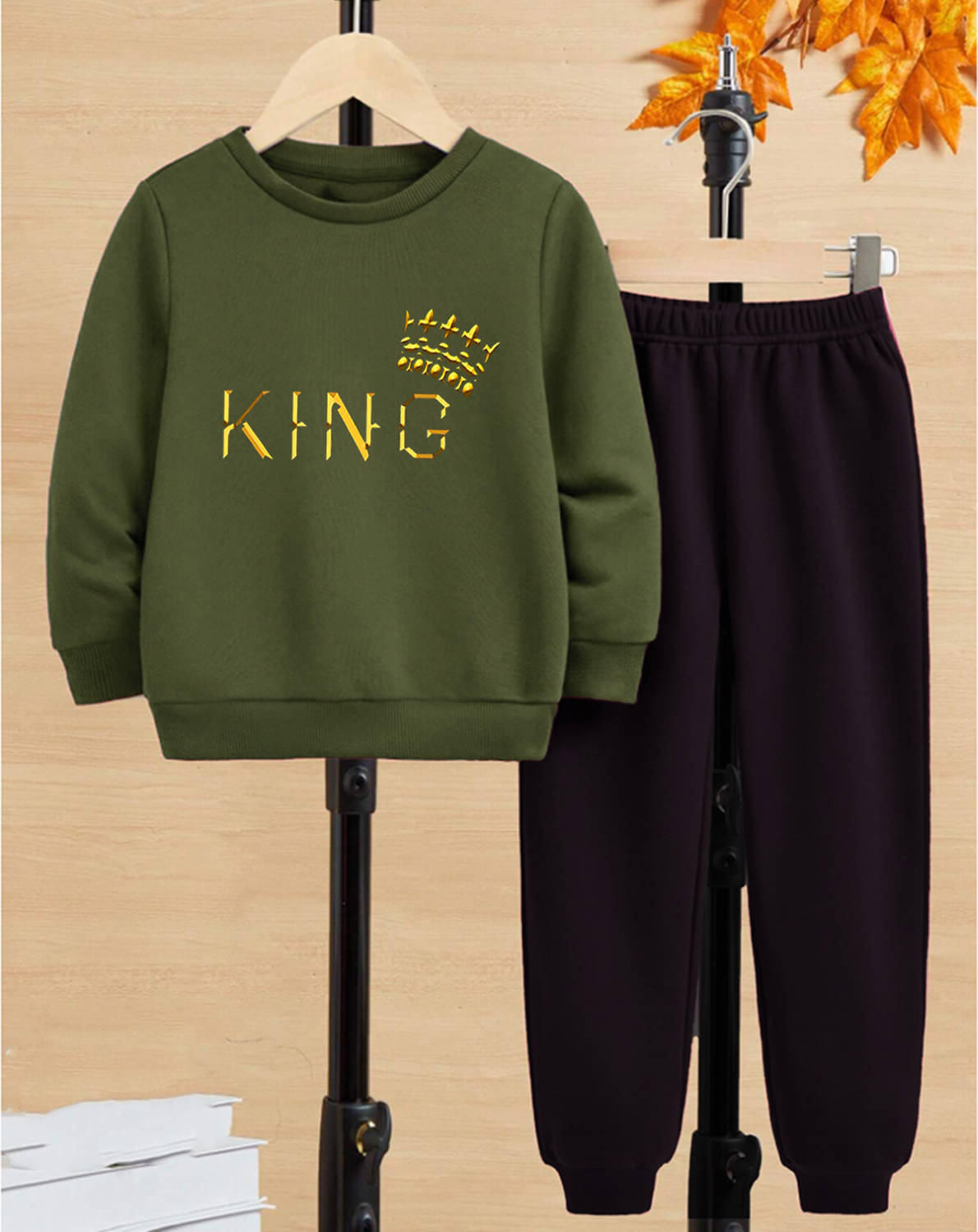     			GOFOKO Pack of 1 Boys Cotton T-Shirt & Pants Set ( Olive )