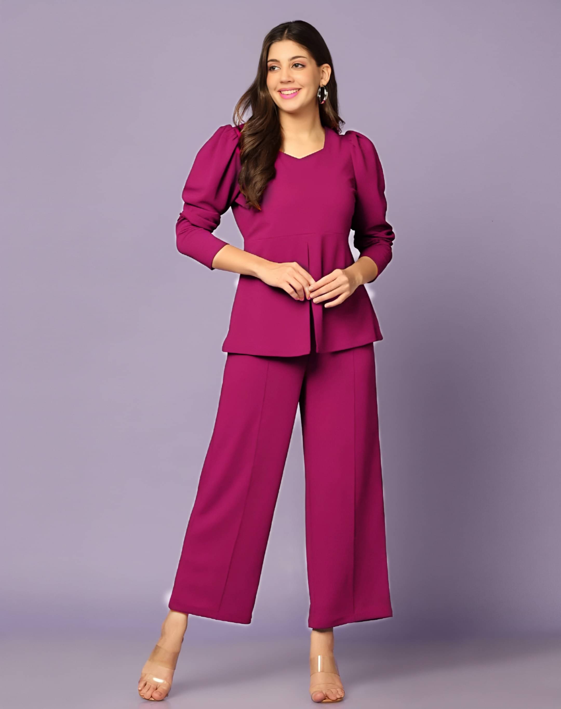     			GOPI SAREE Women Solid Top With Trousers Co-Ord Set ( Pink )