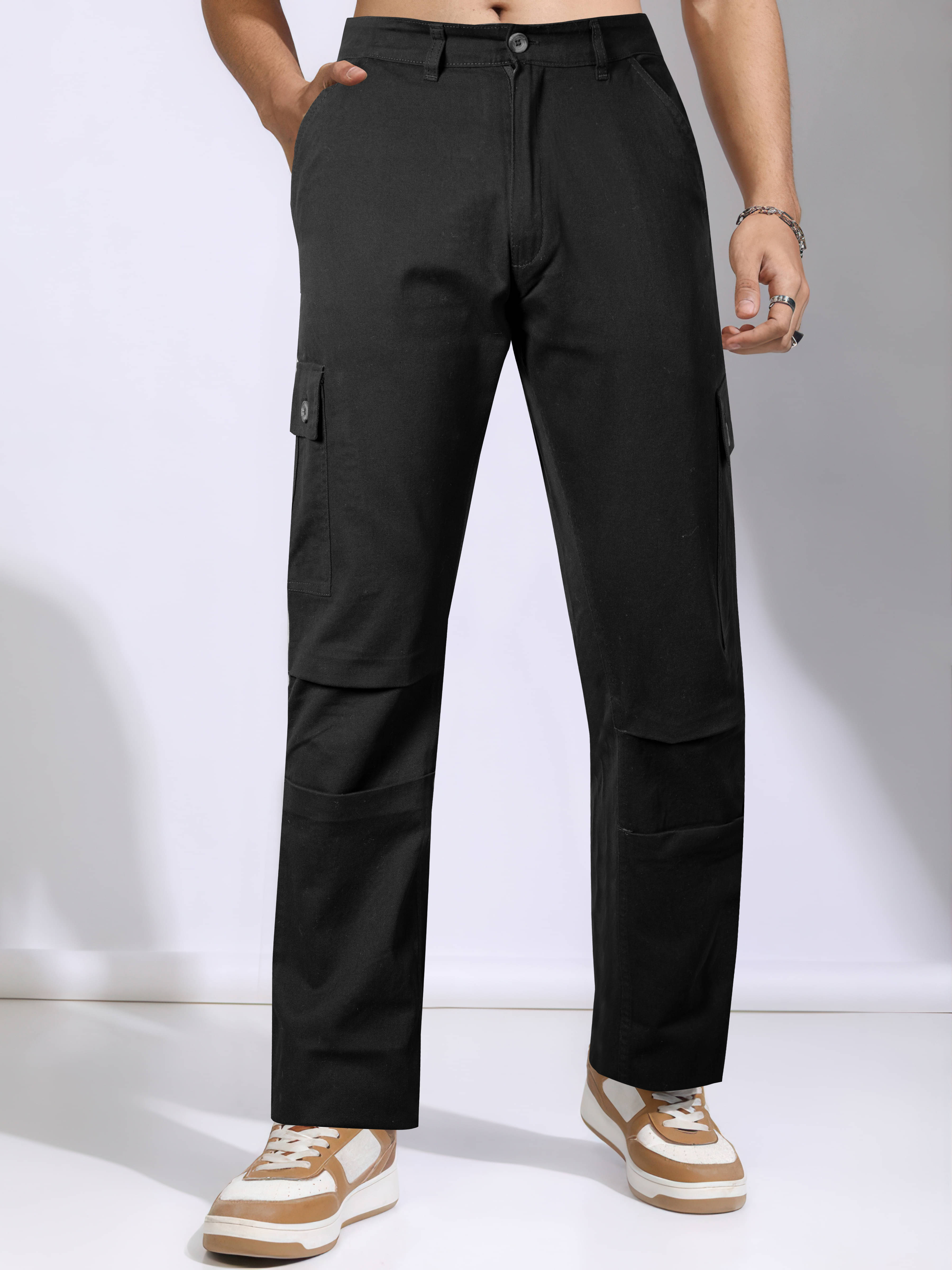     			JB JUST BLACK Regular Flat Men's Cargos - Black ( Pack of 1 )